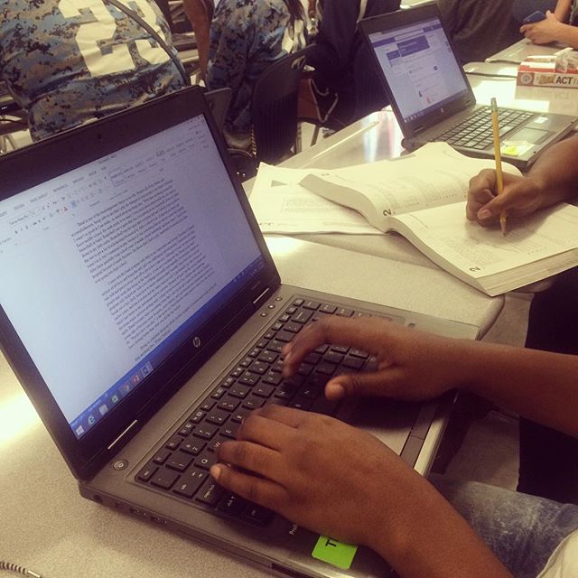 STEM students are writing college admissions essays--students writing FULL essays in the middle of heir summer break!! Can you also spy a student voluntarily working on her ACT prep book? #2016stemsummerinstitute #collegebound