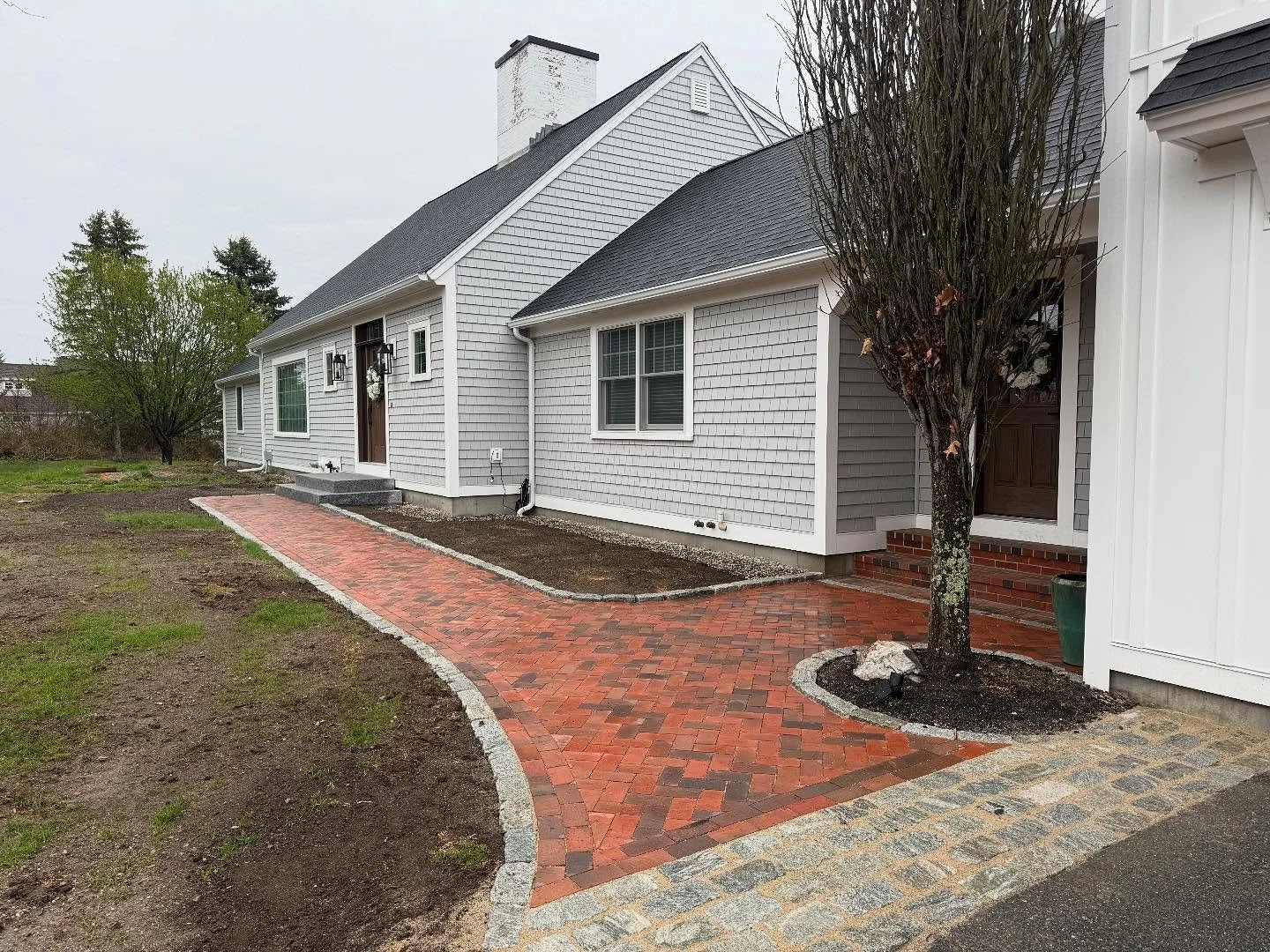 We love the big projects but we also like the little ones, especially when it&rsquo;s for repeat clients. #mainestonescapes #herringbone #brick #and #granite #scarborough #maine