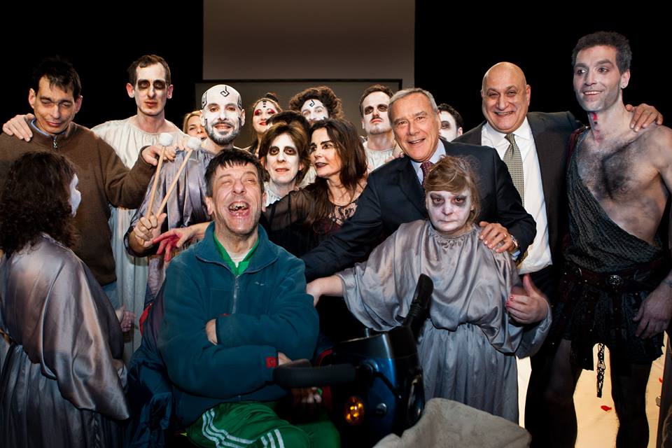 Teatro Patologico acting company with Pietro Grasso, President of the Senate of Italy.  Photo courtesy of Teatro Patologico.