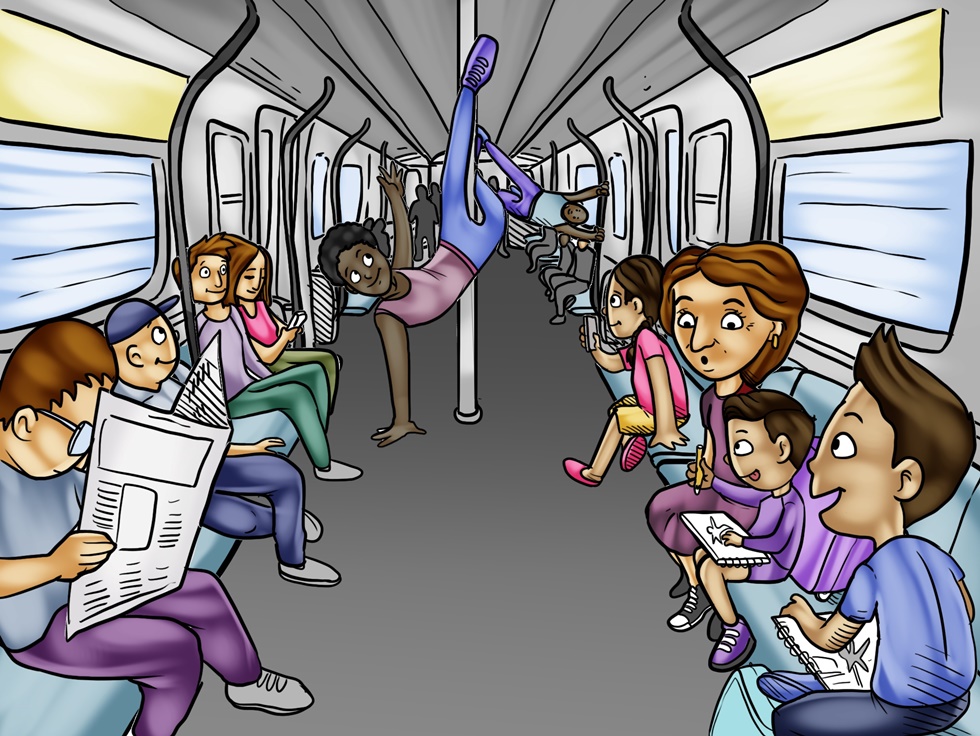 TAKING THE E TRAIN by Lapacazo Sandoval. Illustrator Alvotha, a Design Studio in Mexico. Kazoom (Scene5Dancers.jpg).jpeg