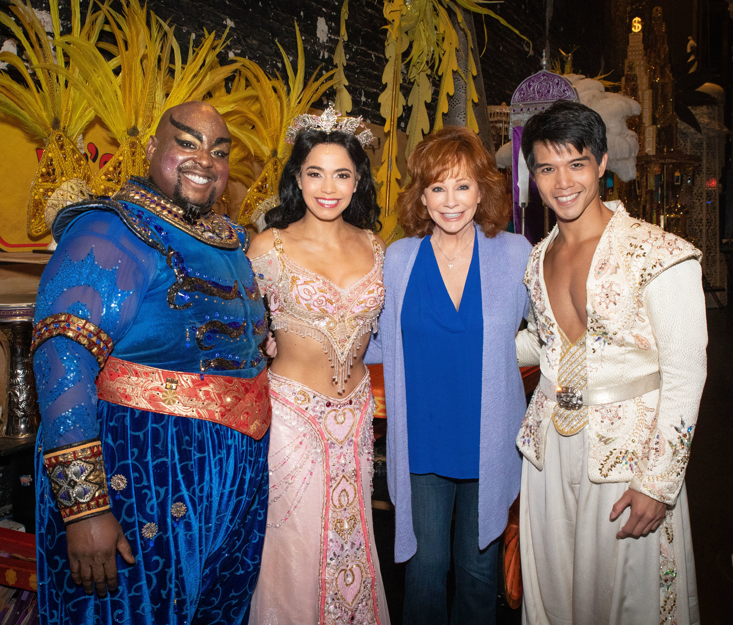  Major Attaway, Arielle Jacobs, Reba McEntire and Telly Leung Backstage at Broadway's Aladdin - Photo by Shay Frey Courtesy Disney Theatrical Productions 