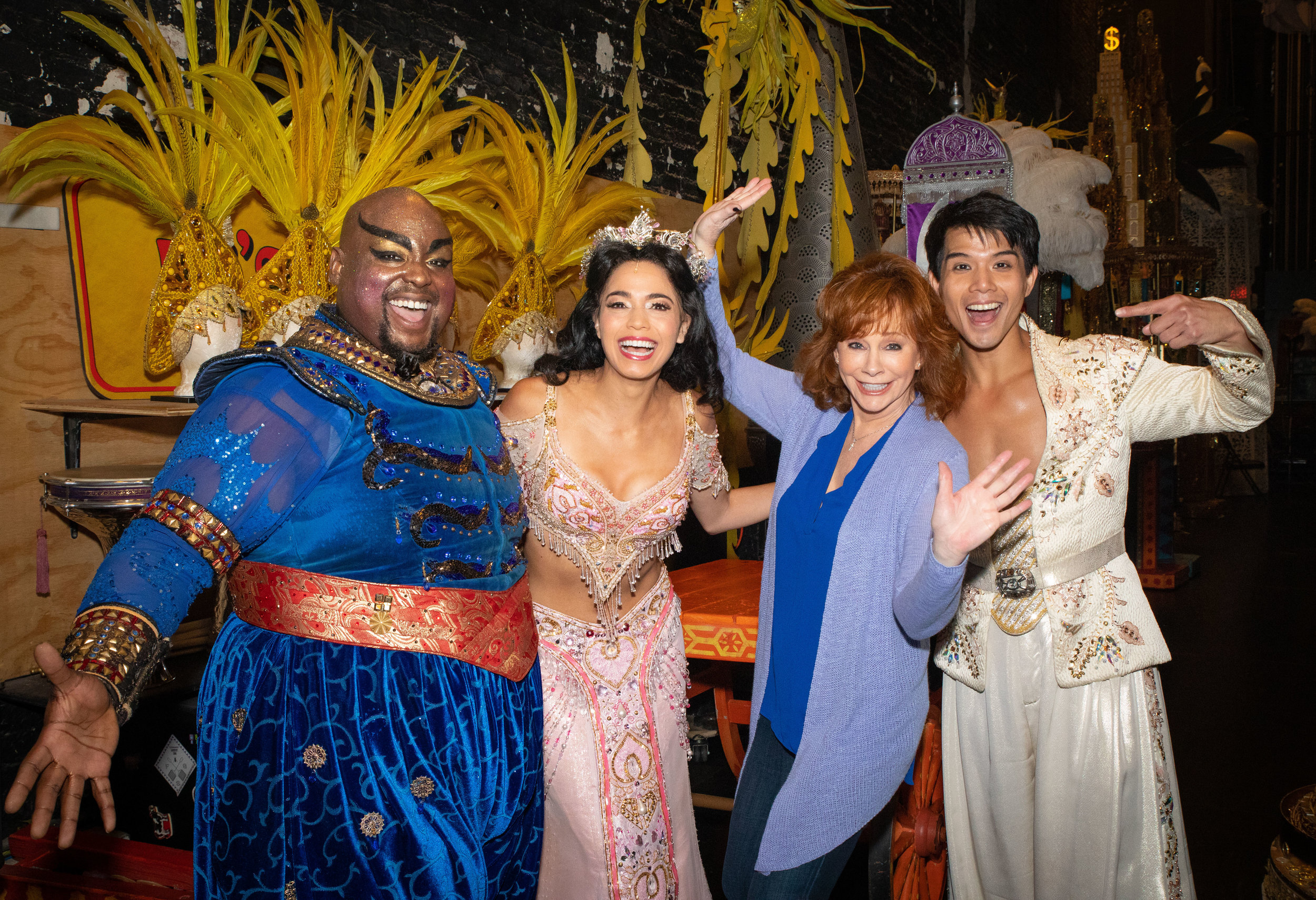  Major Attaway, Arielle Jacobs, Reba McEntire and Telly Leung Backstage at Broadway's Aladdin - Photo by Shay Frey Courtesy Disney Theatrical Productions 