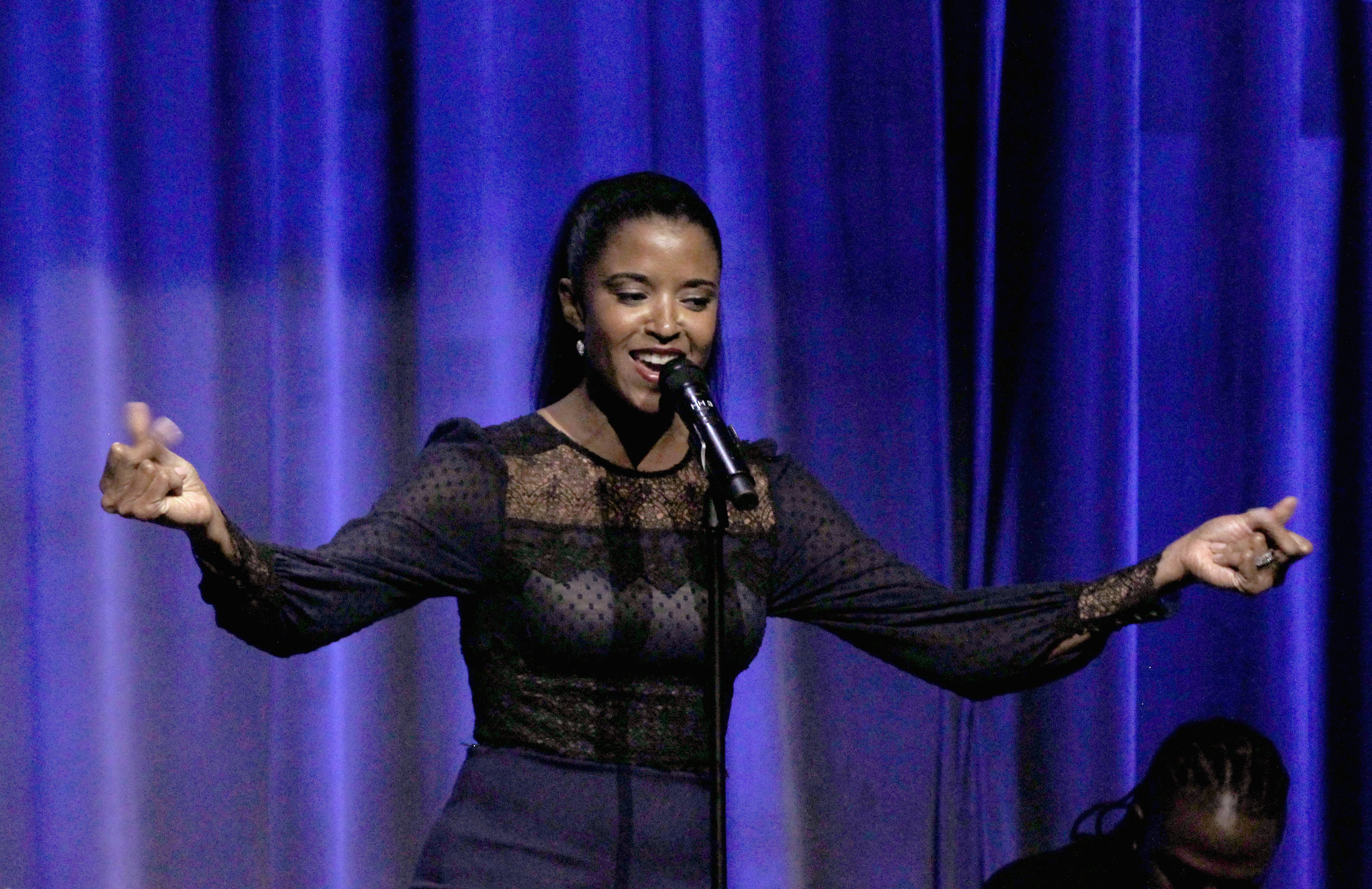  Renee Elise Goldsberry performs onstage at the NAACP LDF 32nd National Equal Justice Awards Dinner at The Ziegfeld Ballroom on November 1, 2018 in New York City. (Photo by Bennett Raglin/Getty Images for NAACP LDF) 