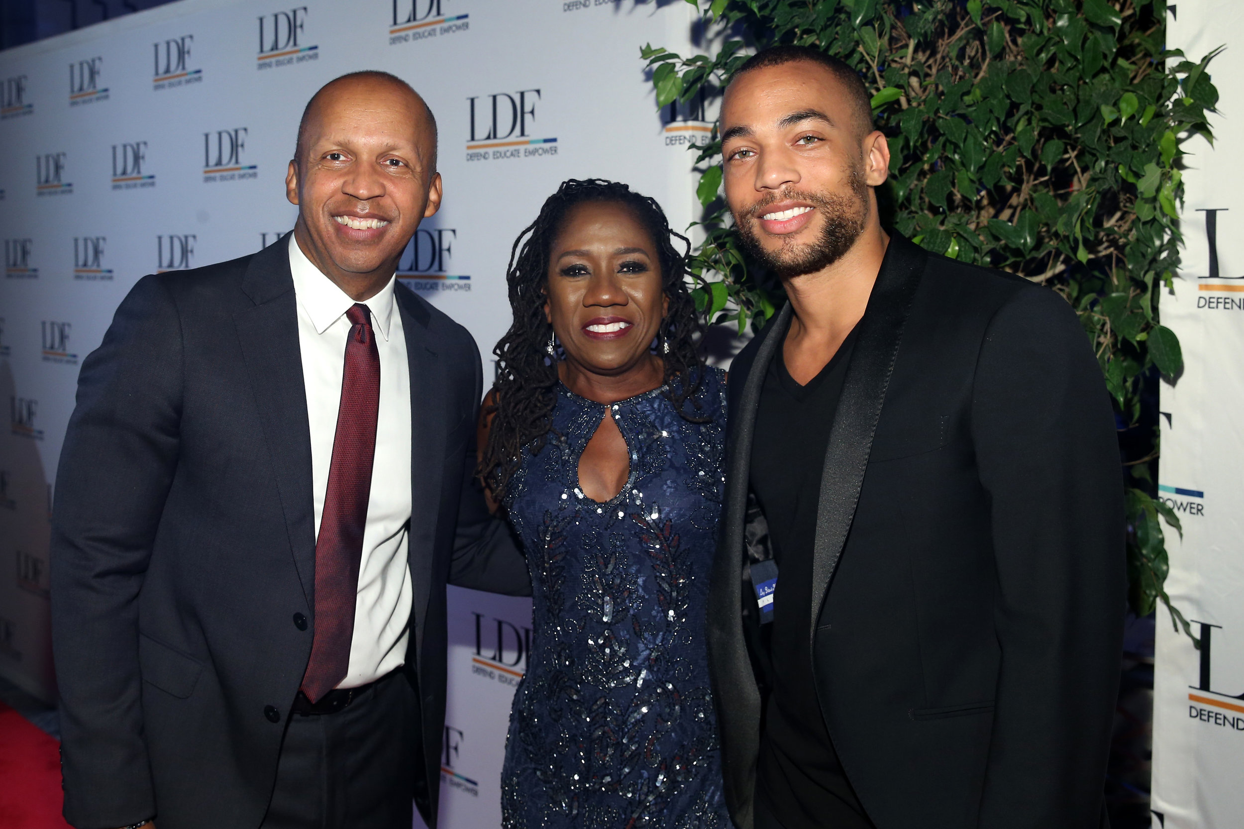  1056142172.jpg  Honoree Bryan Stevenson, LDF president Sherrilyn Ifill and Kendrick Sampson attend the NAACP LDF 32nd National Equal Justice Awards Dinner at The Ziegfeld Ballroom on November 1, 2018 in New York City. 