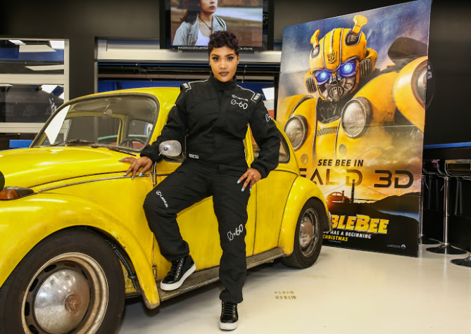   Tia Norfleet attends the Glammed-Out Auto Clinic at West Coast Customs on behalf of BUMBLEBEE, in theatres December 21 (Photo Credit: Steven Baffo)  