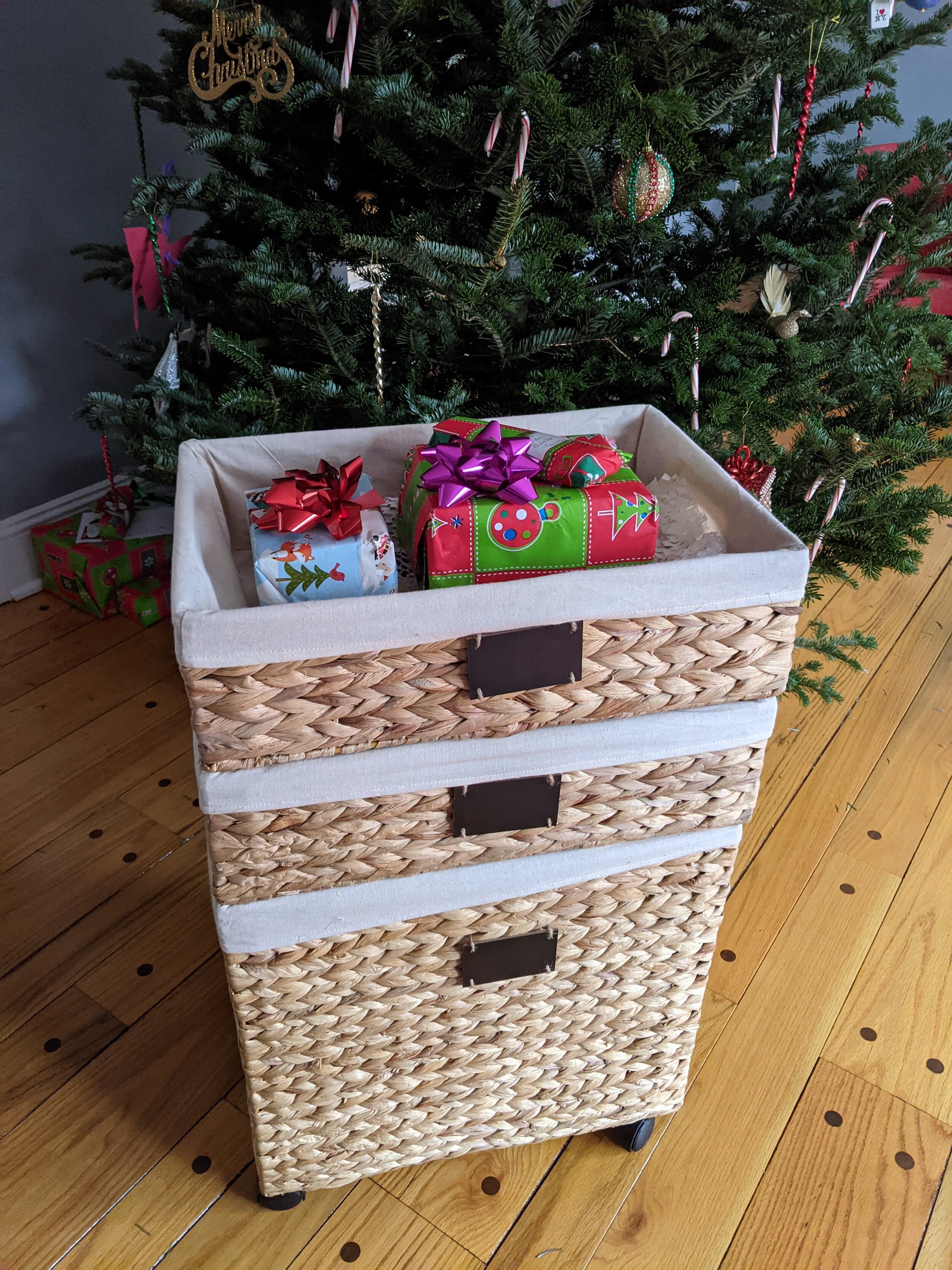 Woven Wicker Shelf Storage Baskets with Wheels | Decorative Baskets for Shelves (Set 3)