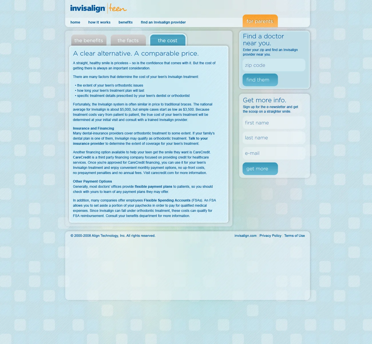 Invisalign Teen 'For Parents' Page