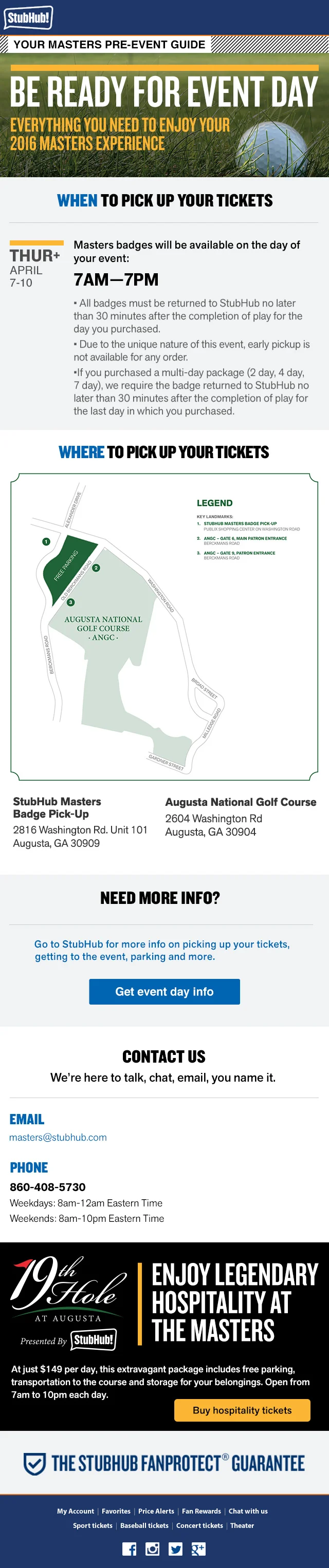 Master's Golf Tournament Post transactional Email