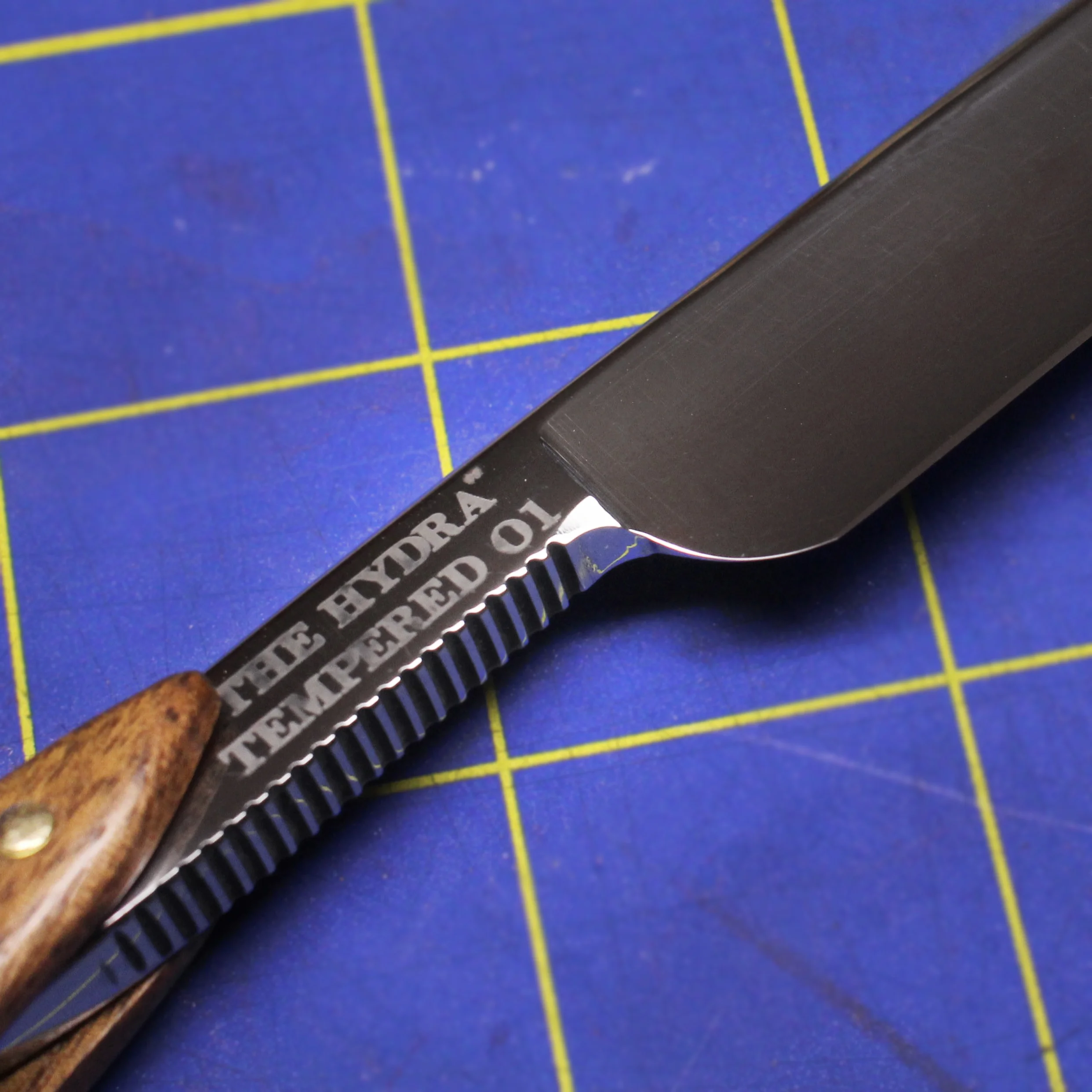 Our new straight razor design features more subtle contours at the heel, a narrower shank, and improved jimping.