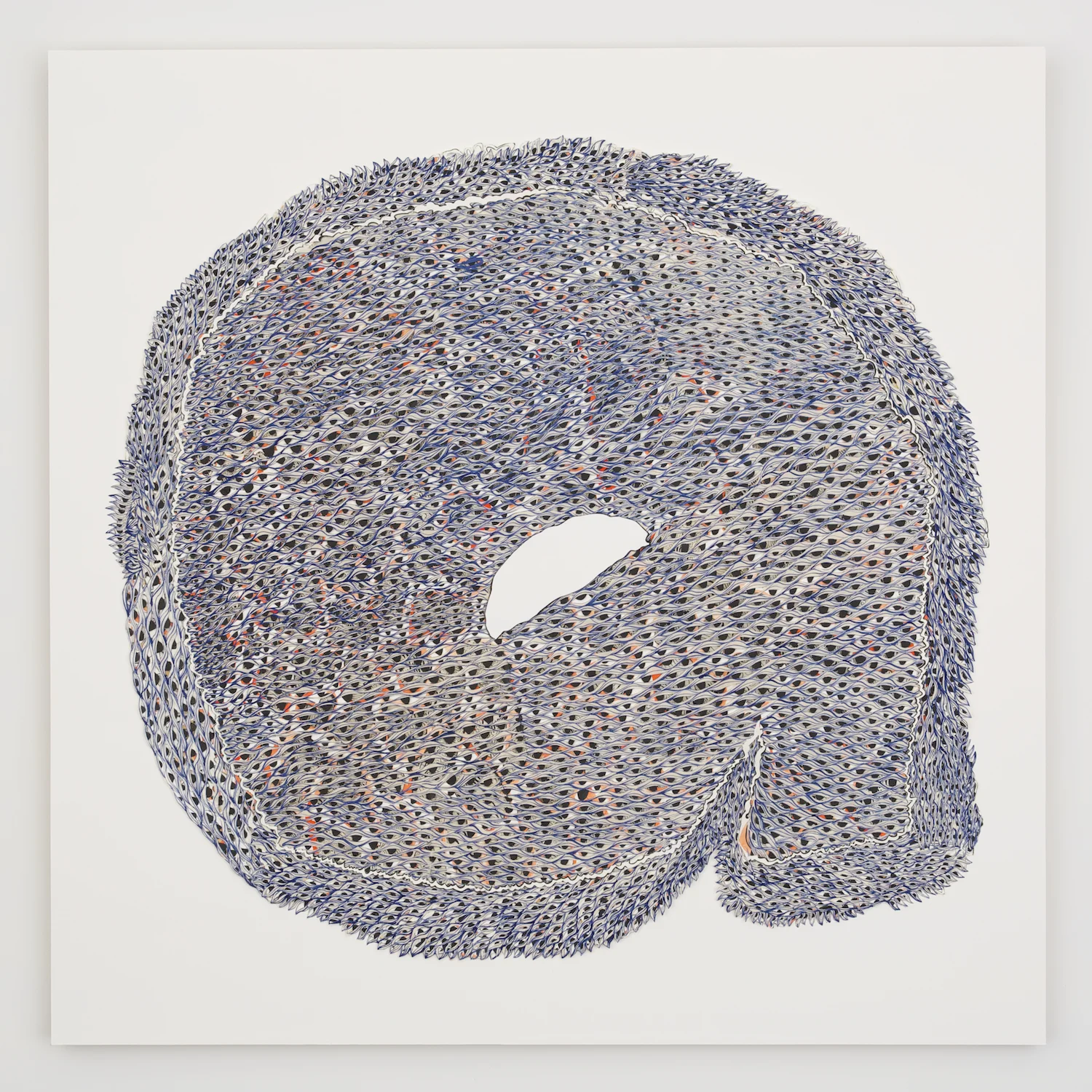 Atom A, 2013, Gouache, ink, and pencil on cut paper, 42" x 42" x 1.5" 