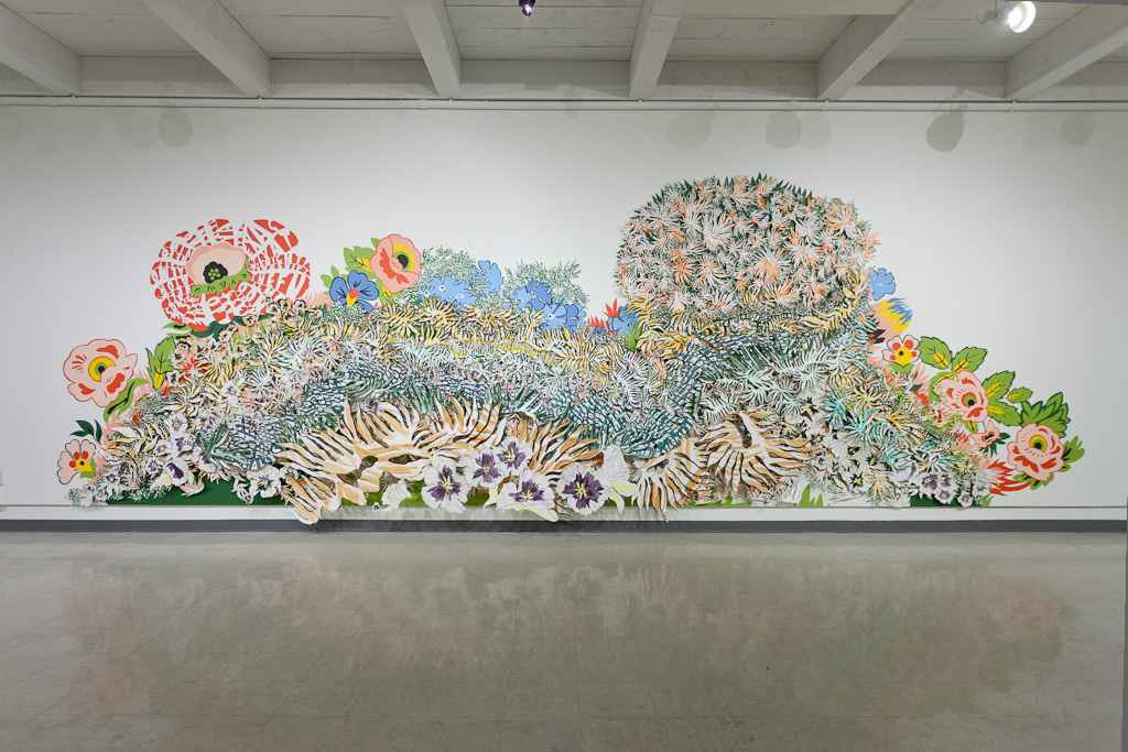 Garden Plot, 2013 , Gouache, acrylic, and pencil on cut paper and acrylic on wall, 28' x 10' x 1.5' Site-specific installation at the Roswell Museum and Art Center, Roswell, NM