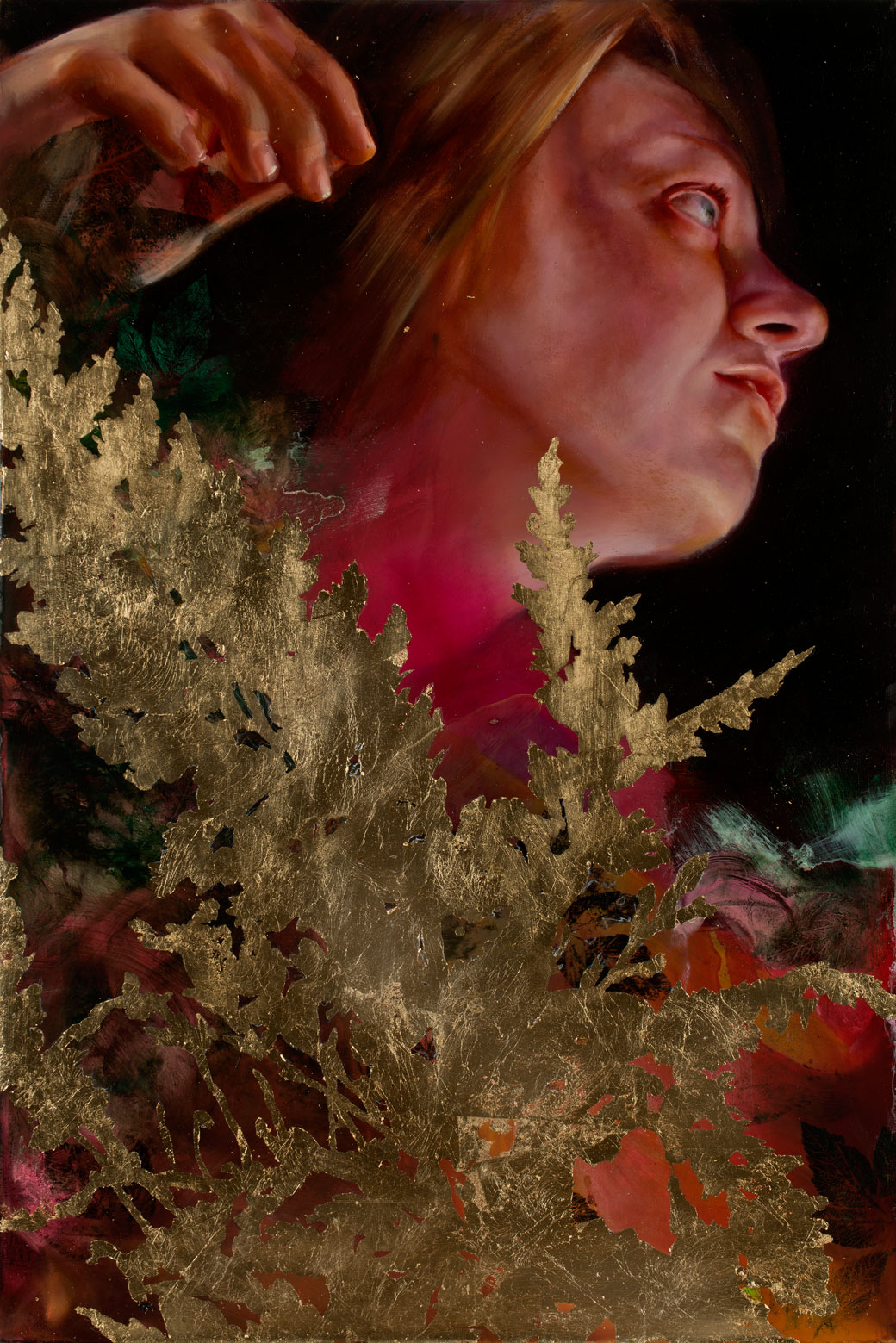 from these your future song may rise oil, metal leaf and galkyd on canvas 36”x 24” 2014