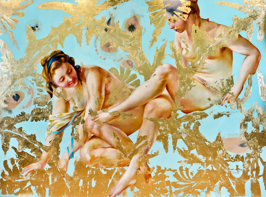 Carried by voices, oil, 23kt gold leaf and galkyd on canvas, 66" x90", 2014