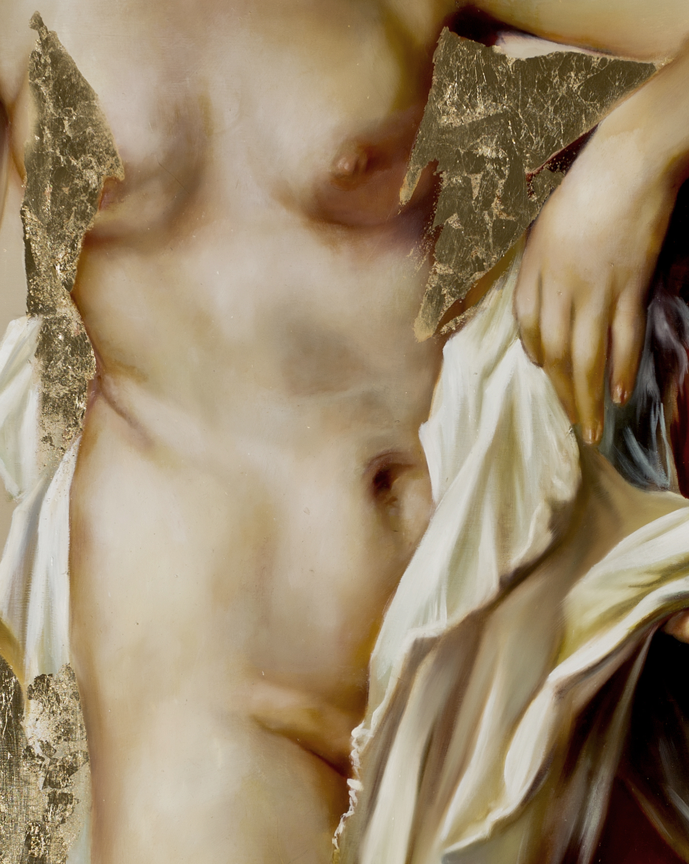 Ghosts in the Sunlight, detail. Oil and 23kt gold leaf on canvas, 90" x 66", 2014