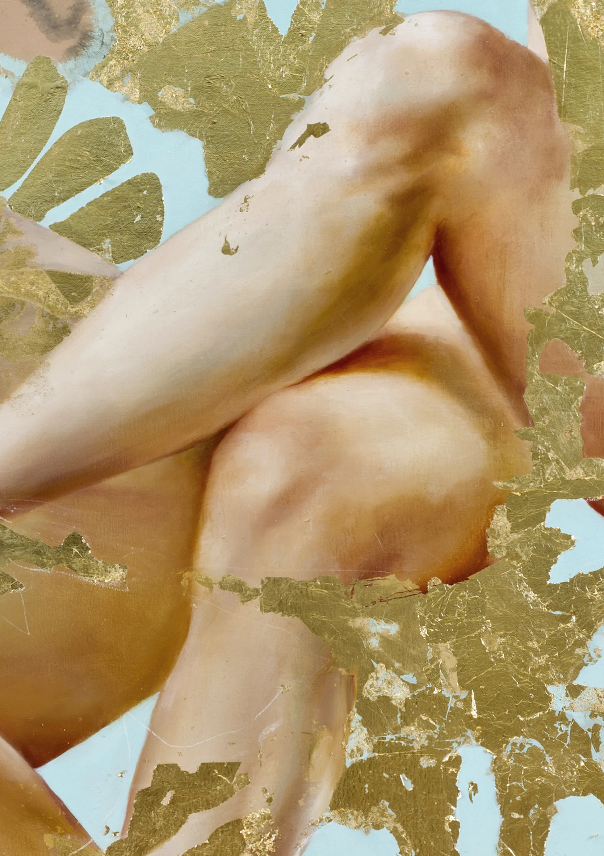 Carried by voices, detail. Oil, 23kt gold leaf and galkyd on canvas, 66" x90", 2014