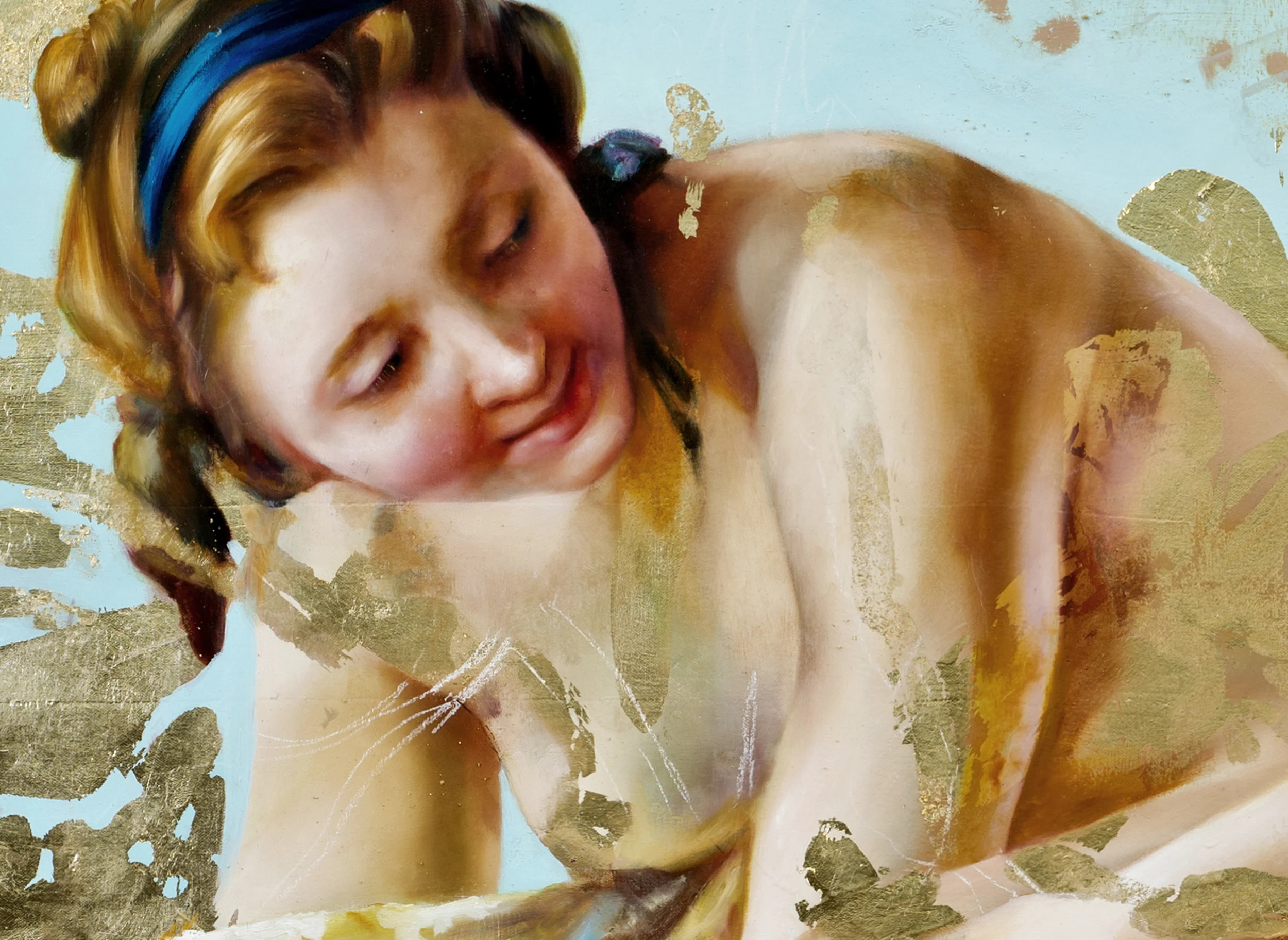 Carried by voices, detail. Oil, 23kt gold leaf and galkyd on canvas, 66" x90", 2014