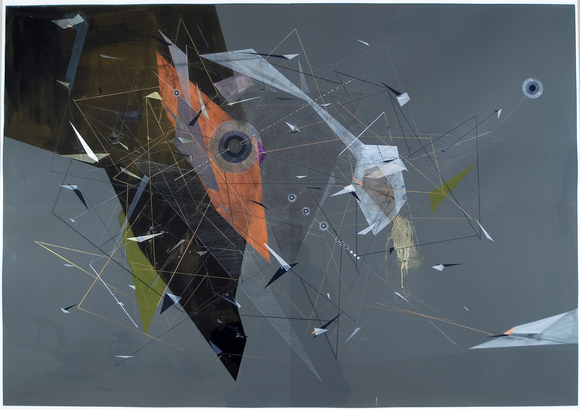 1. Instructions for Utopian Gray World Machine & Copper Inner Structure Ink, dye, pencil, marker, acrylic, gouache on Fabriano Murillo paper, 59 x 82 in. 2014-2011