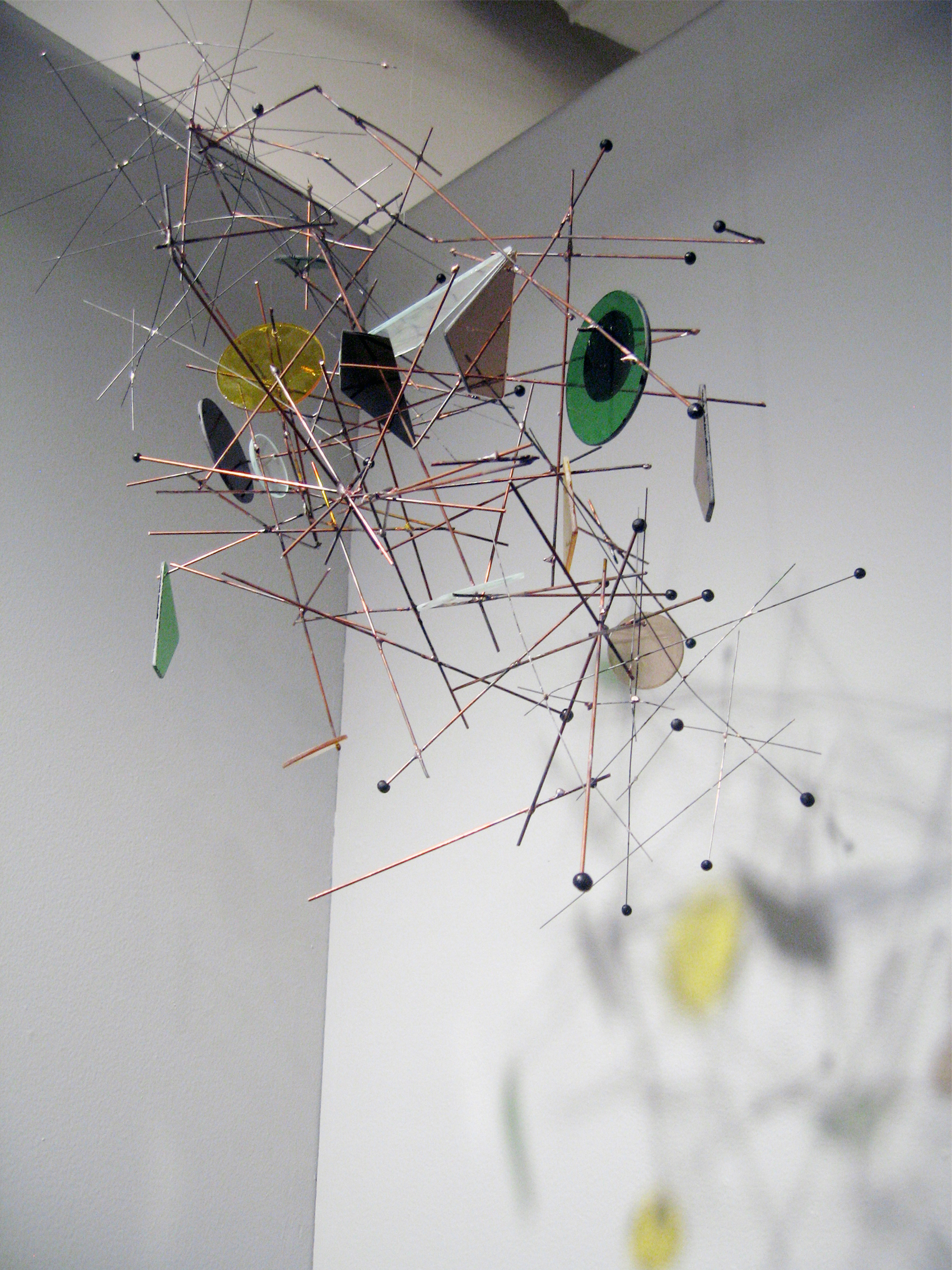 7. Suspended Galaxy System, Wire mobile, Copper, stainless steel, stained glass and ceramic 32 x 22 x 17 in., 2013-2010