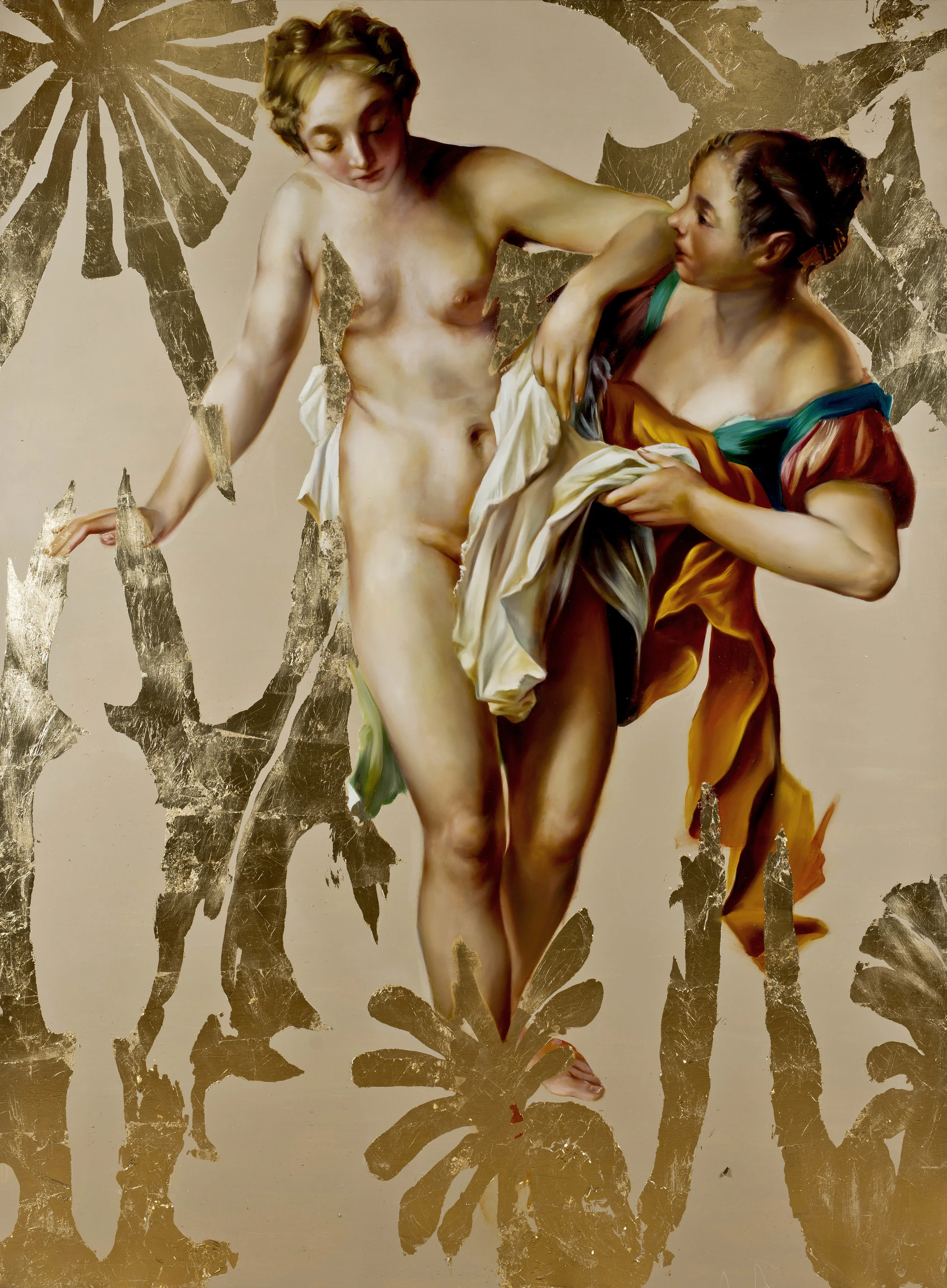 Ghosts in the Sunlight, Oil and 23 kt gold leaf on canvas, 90" x 66", 2014