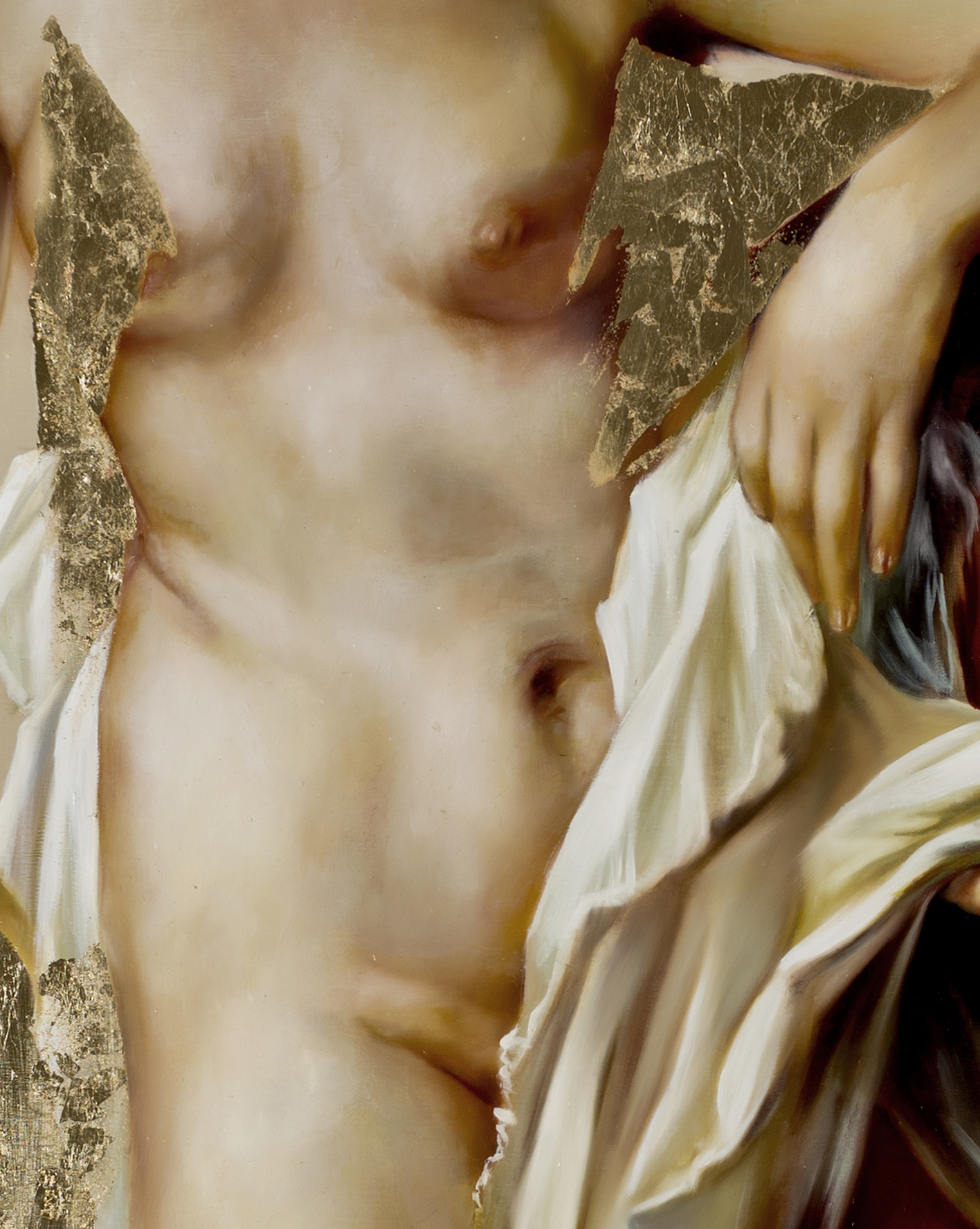 Ghosts in the Sunlight, (detail) oil and 23 kt gold leaf on canvas, 90" x 66", 2014