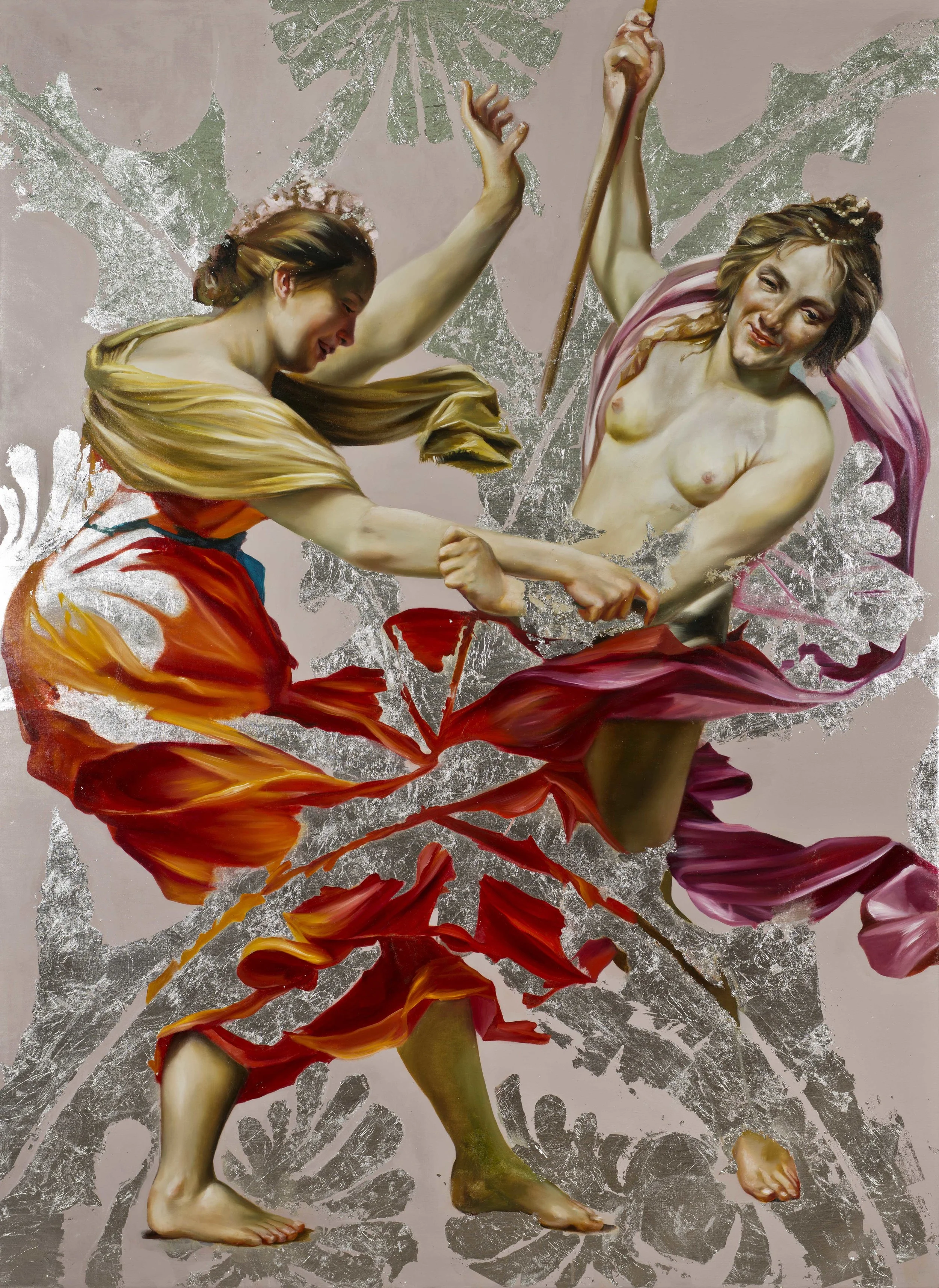 The bones of us hunger for nothing, oil and silver leaf on canvas, 66" x 90", 2015