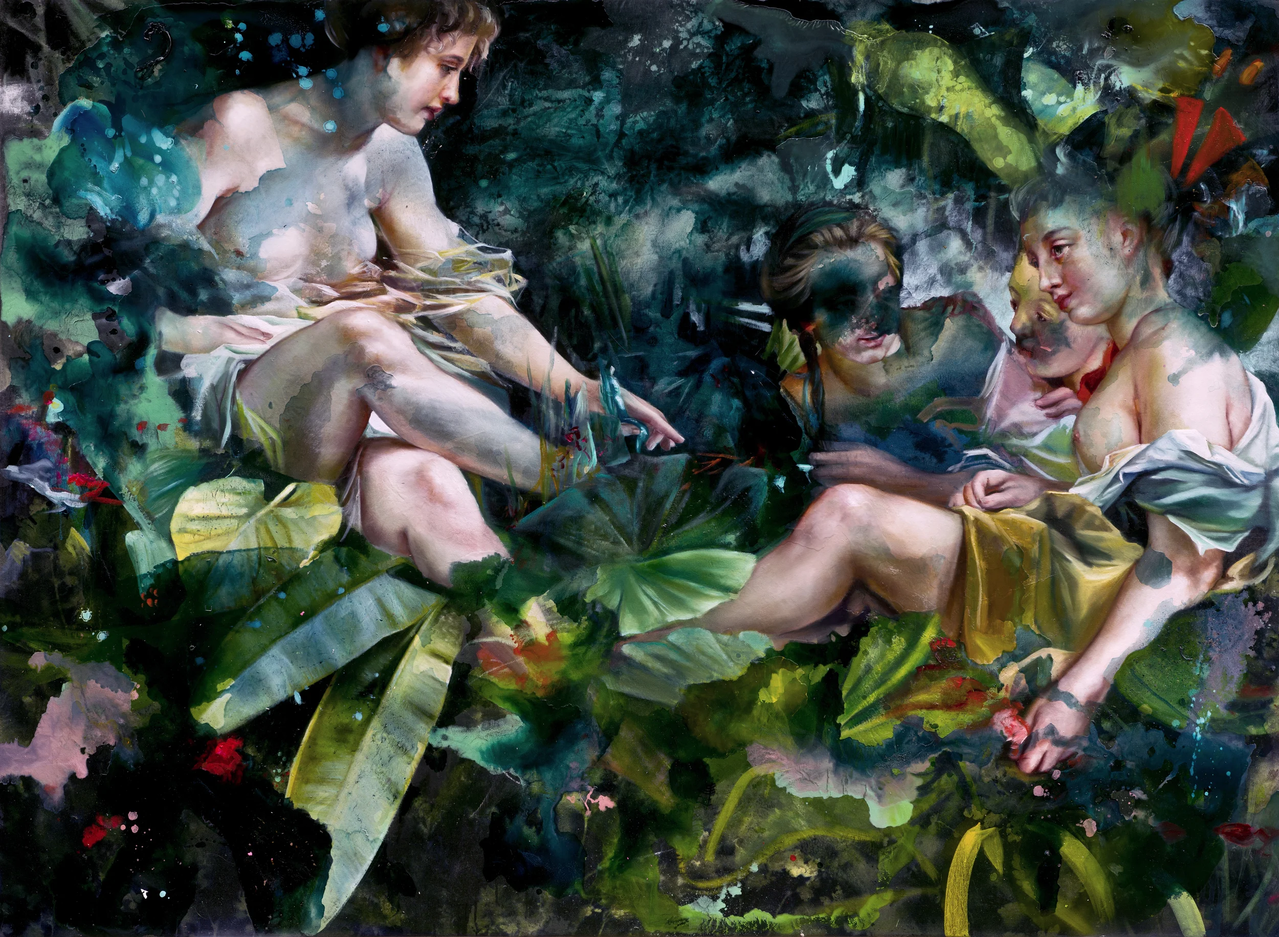 Through the half drowned stars. Oil, ink and synthetic resin on canvas, 66" x 90", 2015.