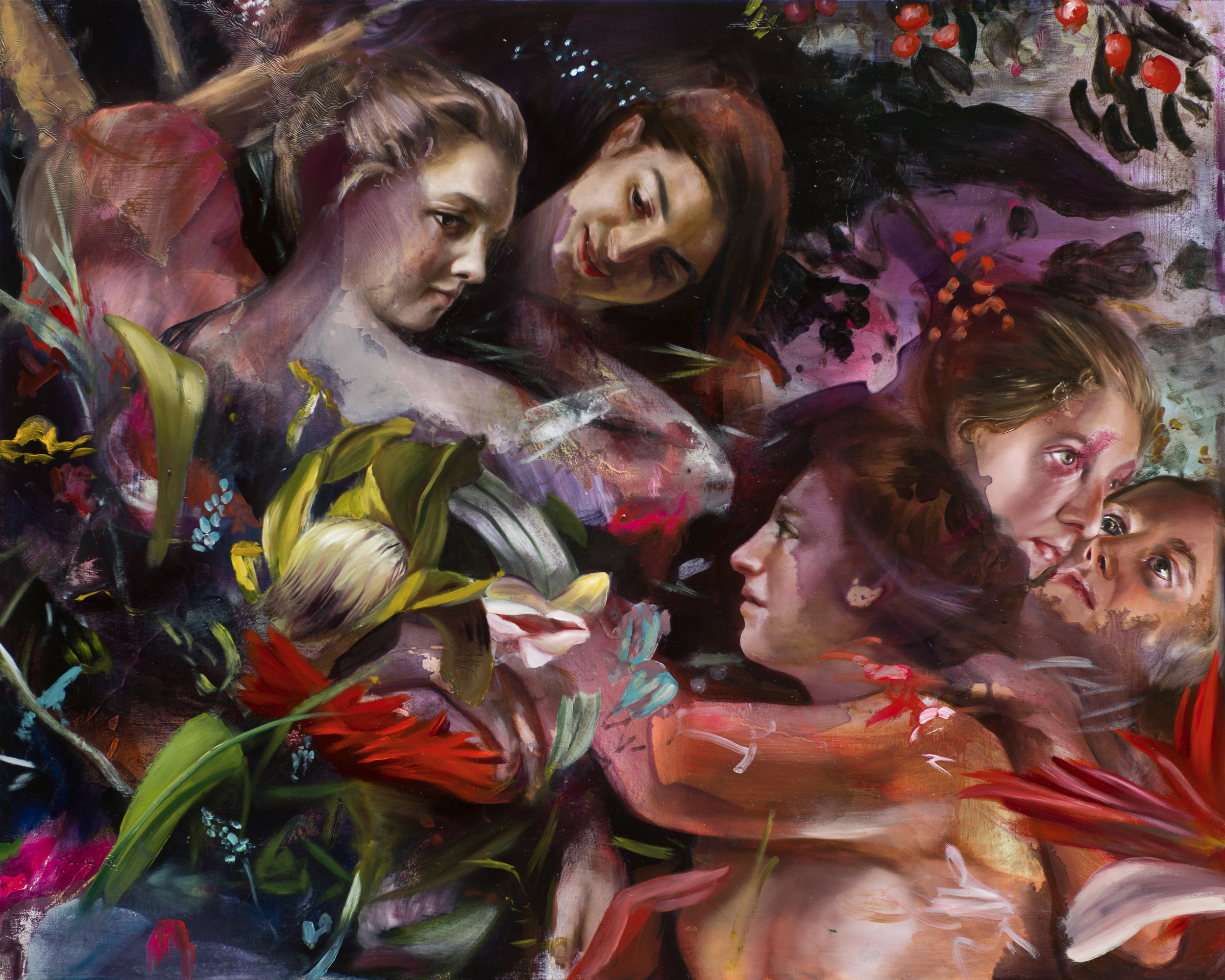 Watching the moon move, Oil and synthetic resin on canvas over panel, 48" x 60", 2015.