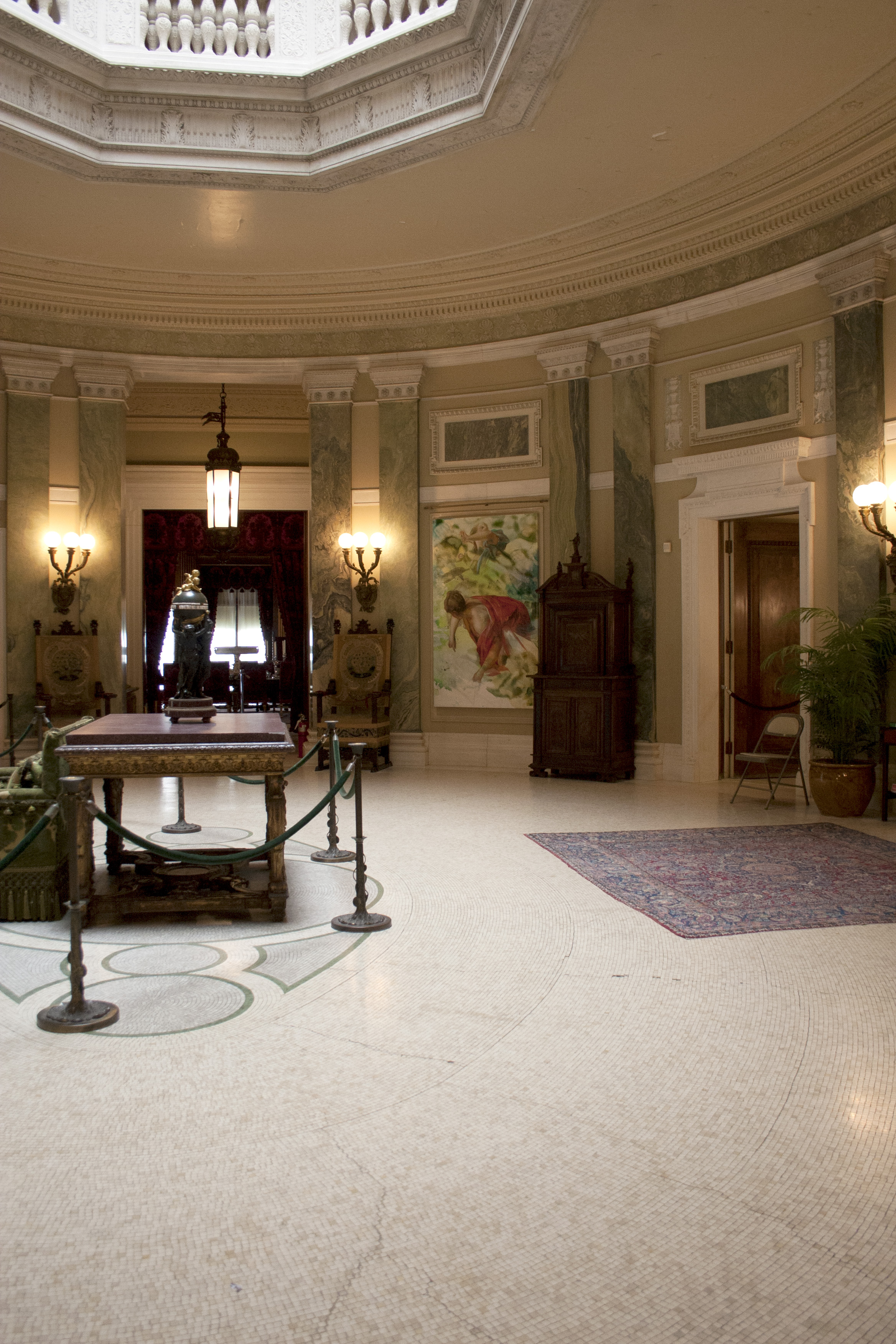 Installation of "Lost in the Light" a site-specific exhibition of paintings at Vanderbilt Mansion, Hyde Park, NY