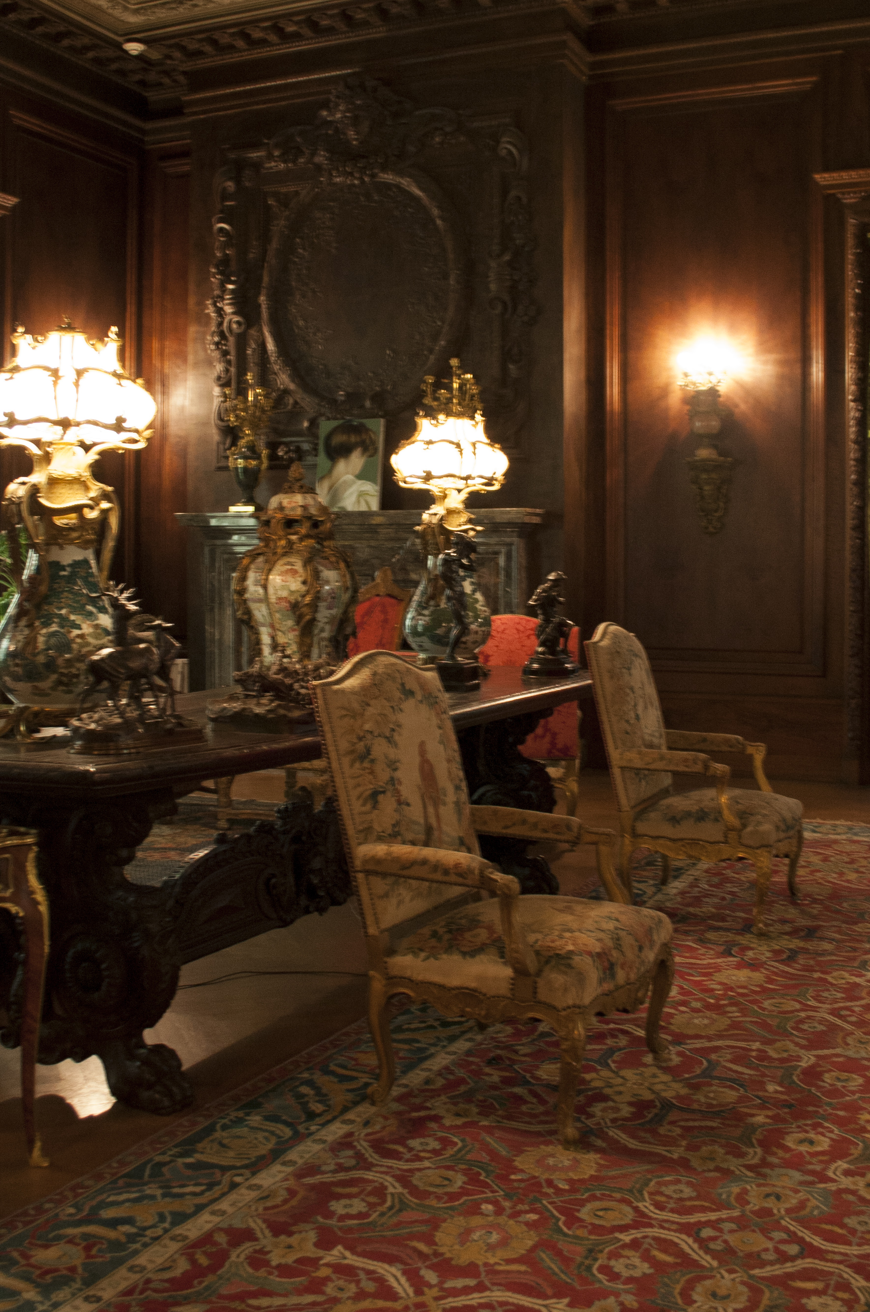 Installation of A chorus of reversals in "Lost in the Light" a site-specific exhibition of paintings at Vanderbilt Mansion, Hyde Park, NY