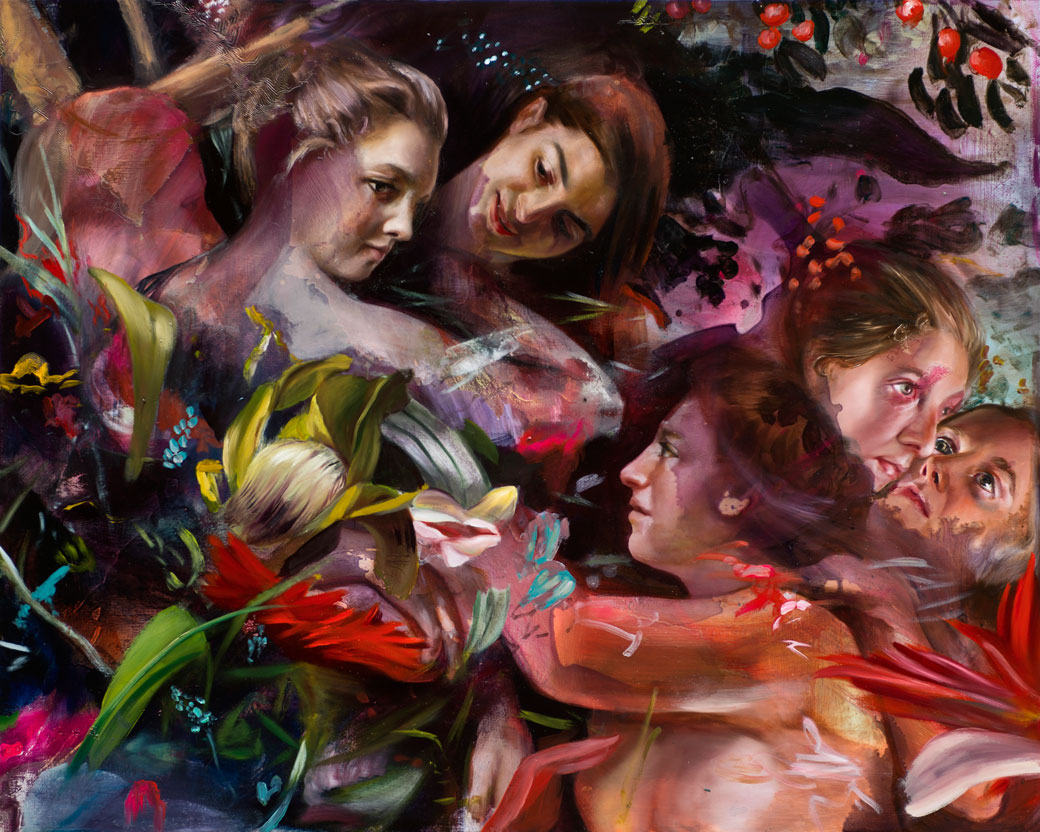 Watching the moon move , 2015, oil, acrylic and synthetic resin on canvas, 48 x 60 inches