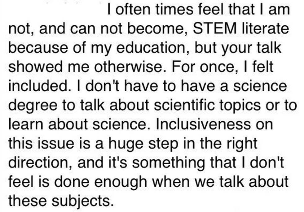 A note I received from someone who viewed my talk.