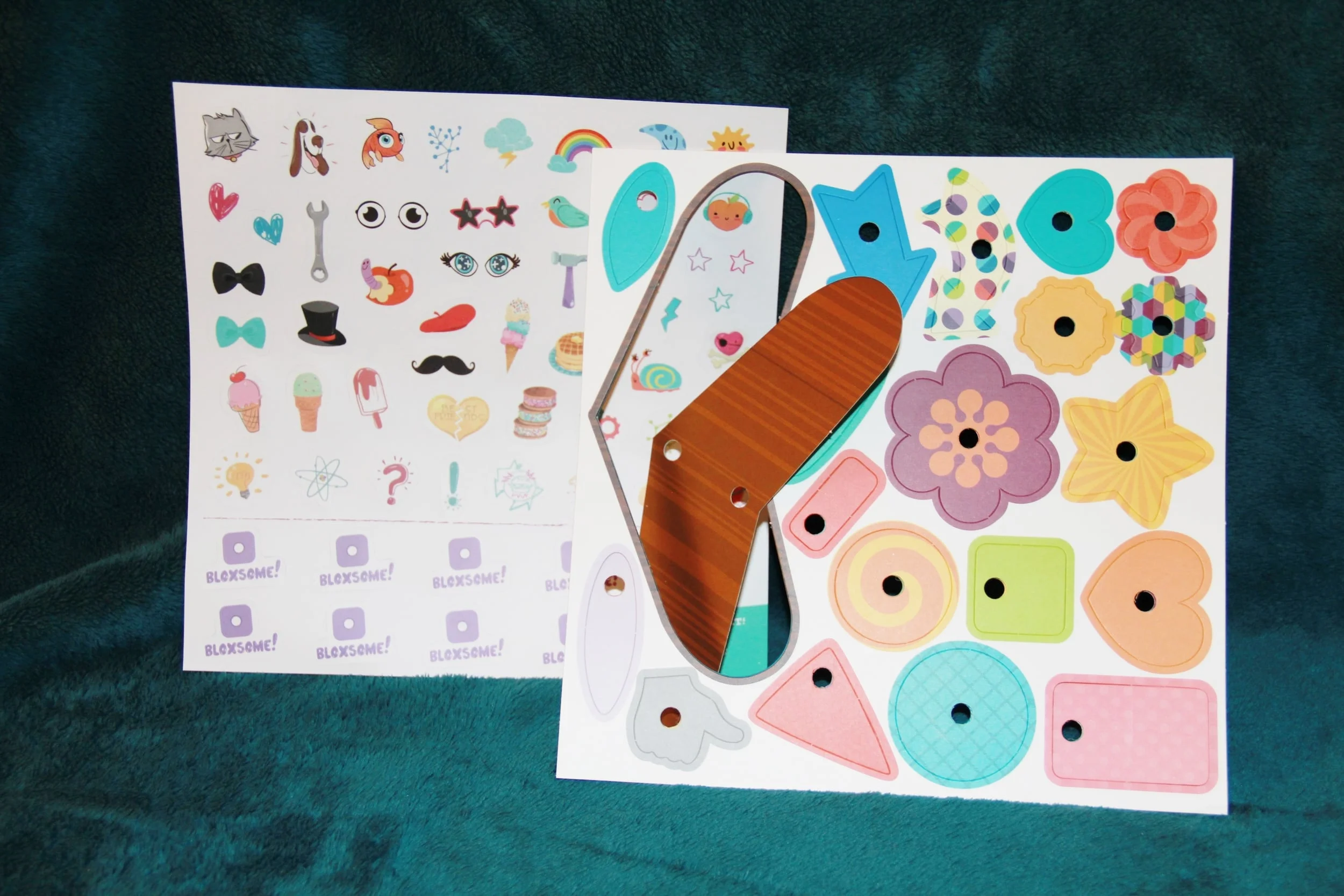GoldieBlox stickers and craftstruction pieces