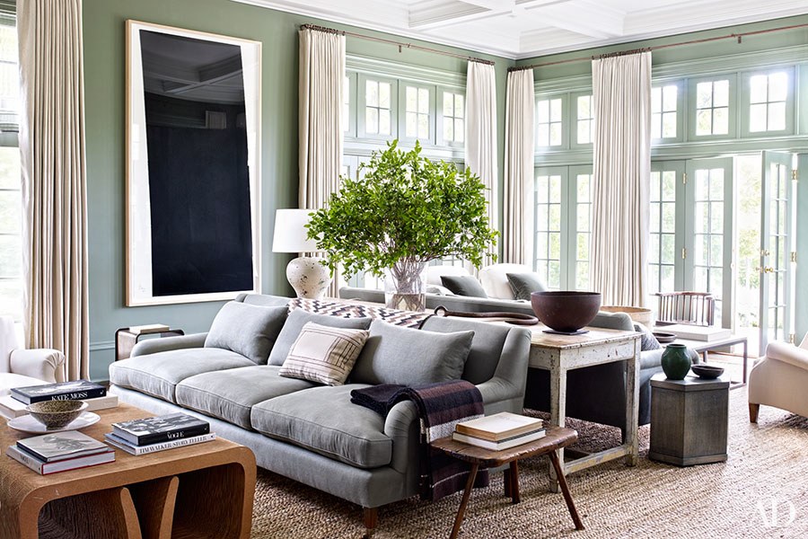 Photo courtesy of Architectural Digest A light filled room painted in soothing pale green designed by Mark Cunningham on Martha's Vineyard