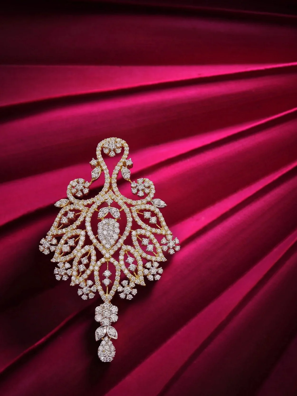 Diamond Pendant on a Palm Leaf Background, Jewelry Photography for Chennai Diamond
