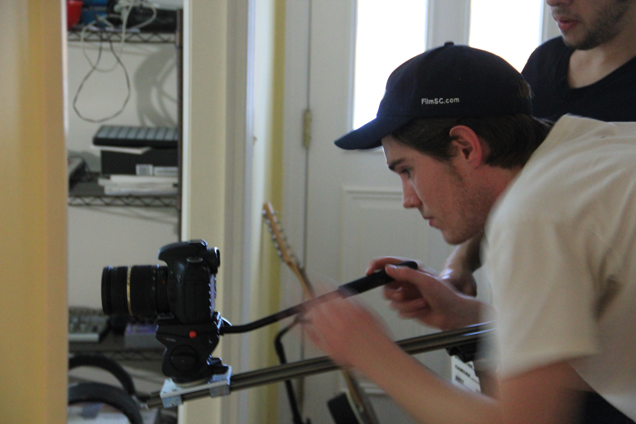  Andrew sets for a difficult dolly shot in a tiny hallway. 