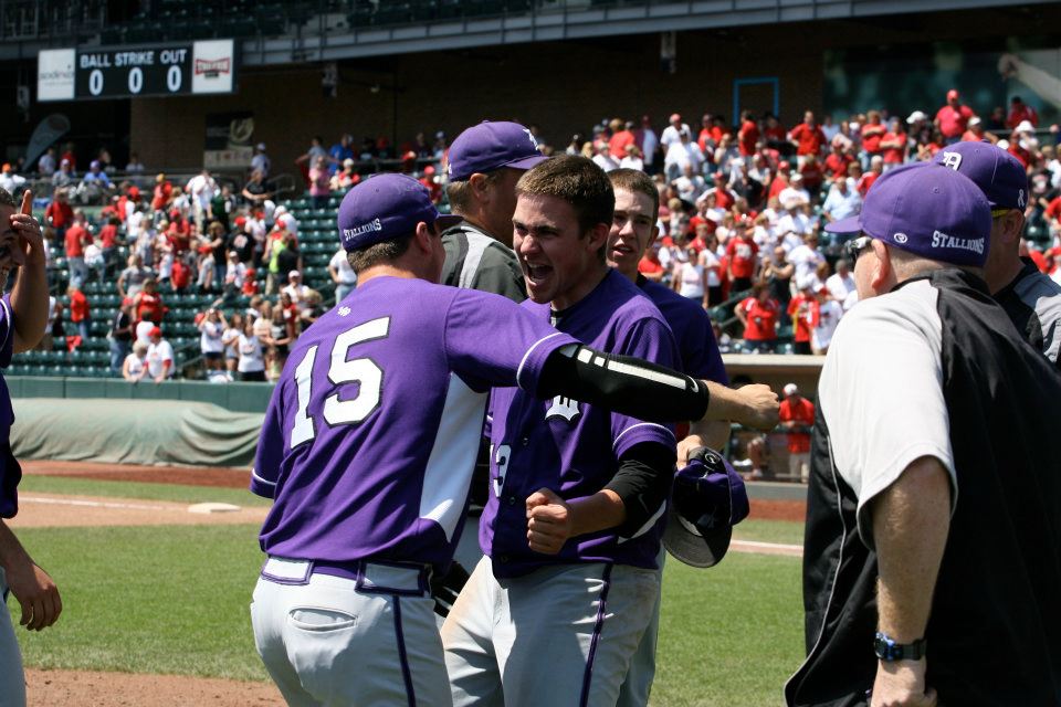 Stallion pitcher Nick Eltzroth (13) and Derek Traini (15) after the championship game
