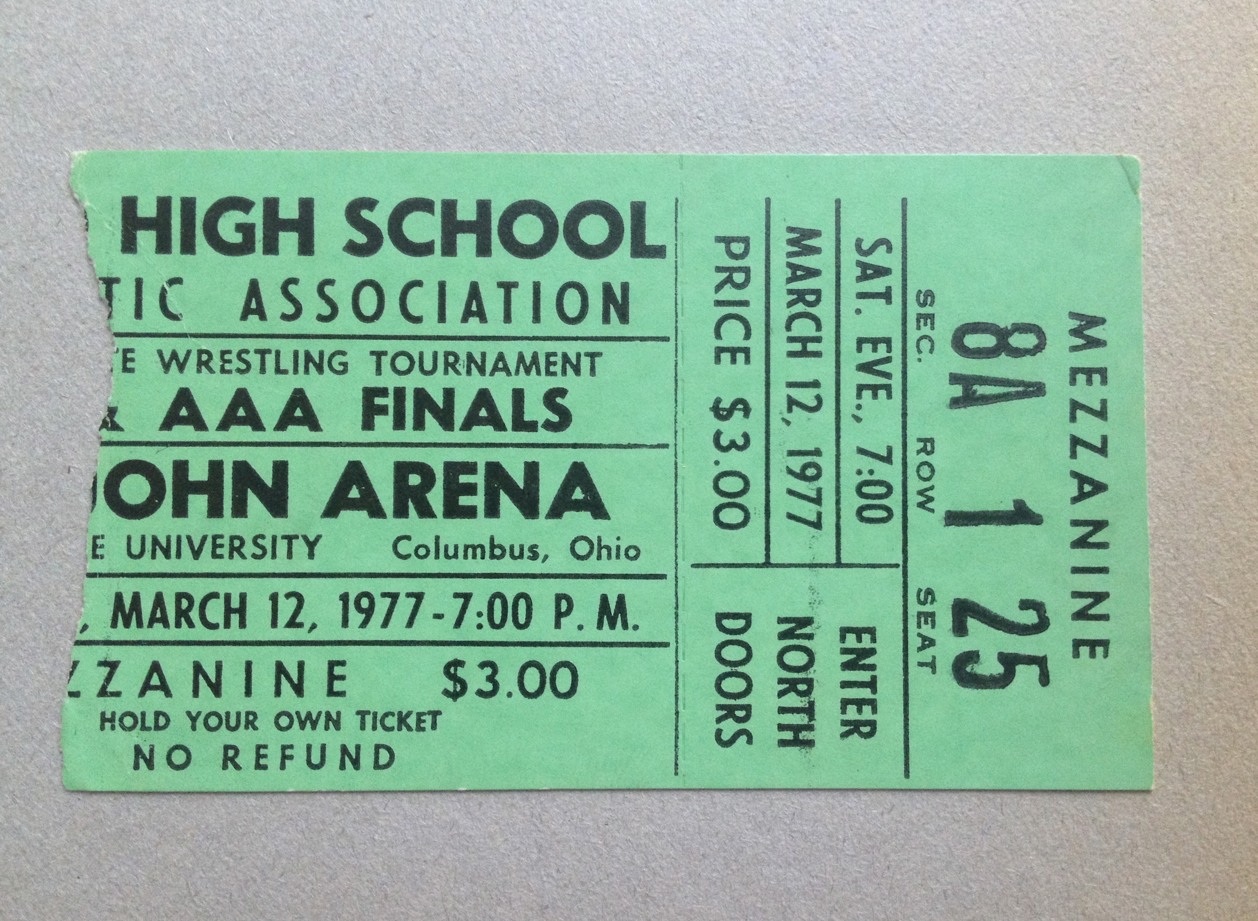 1977 OHSAA State Tournament Ticket Stub