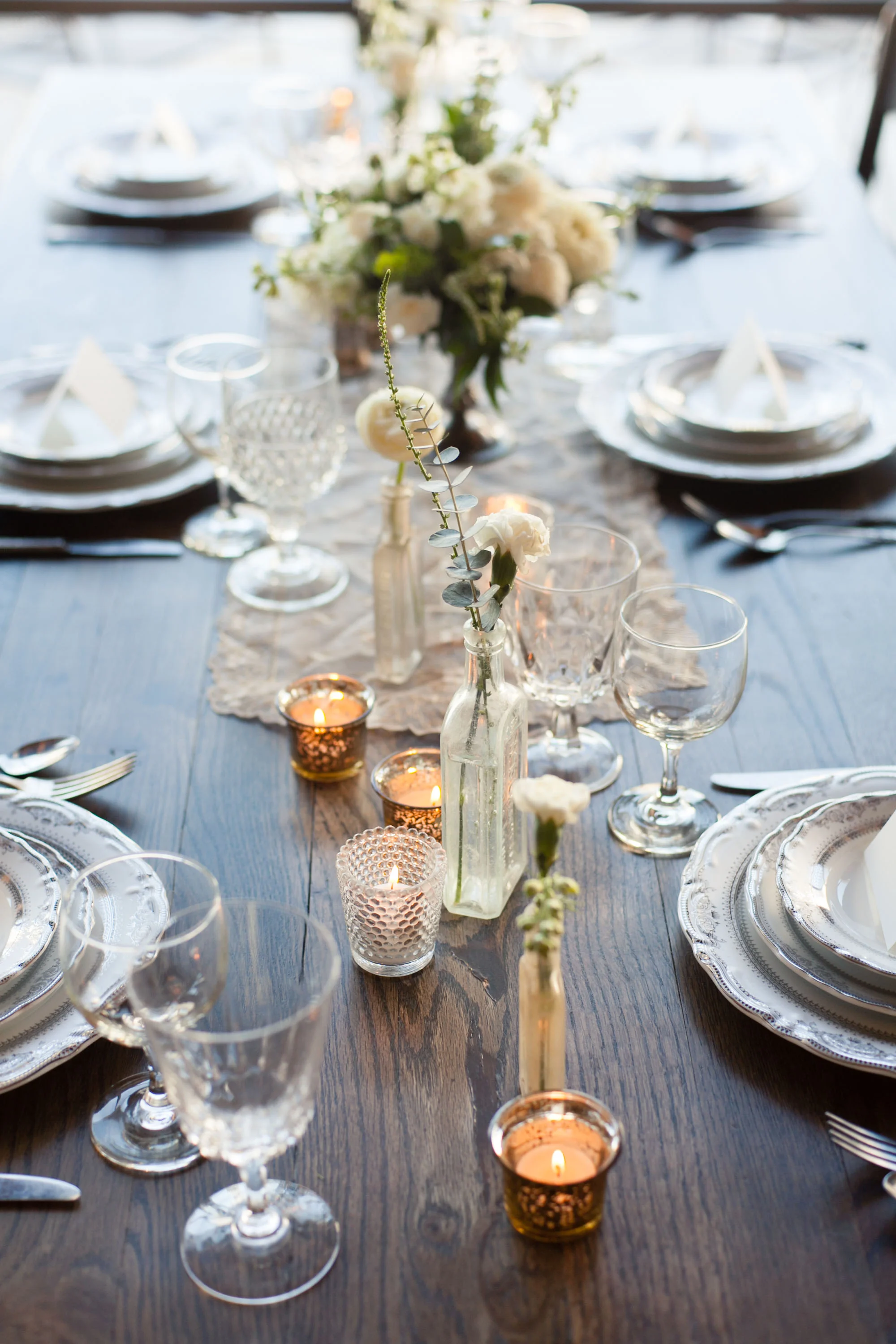 Our last table setting was inspired by Kinfolk and thinking economically. Beauty is not synonymous with high dollar. If you are looking to add a unique touch to your reception but you are on a strict budget this theme would be perfect!