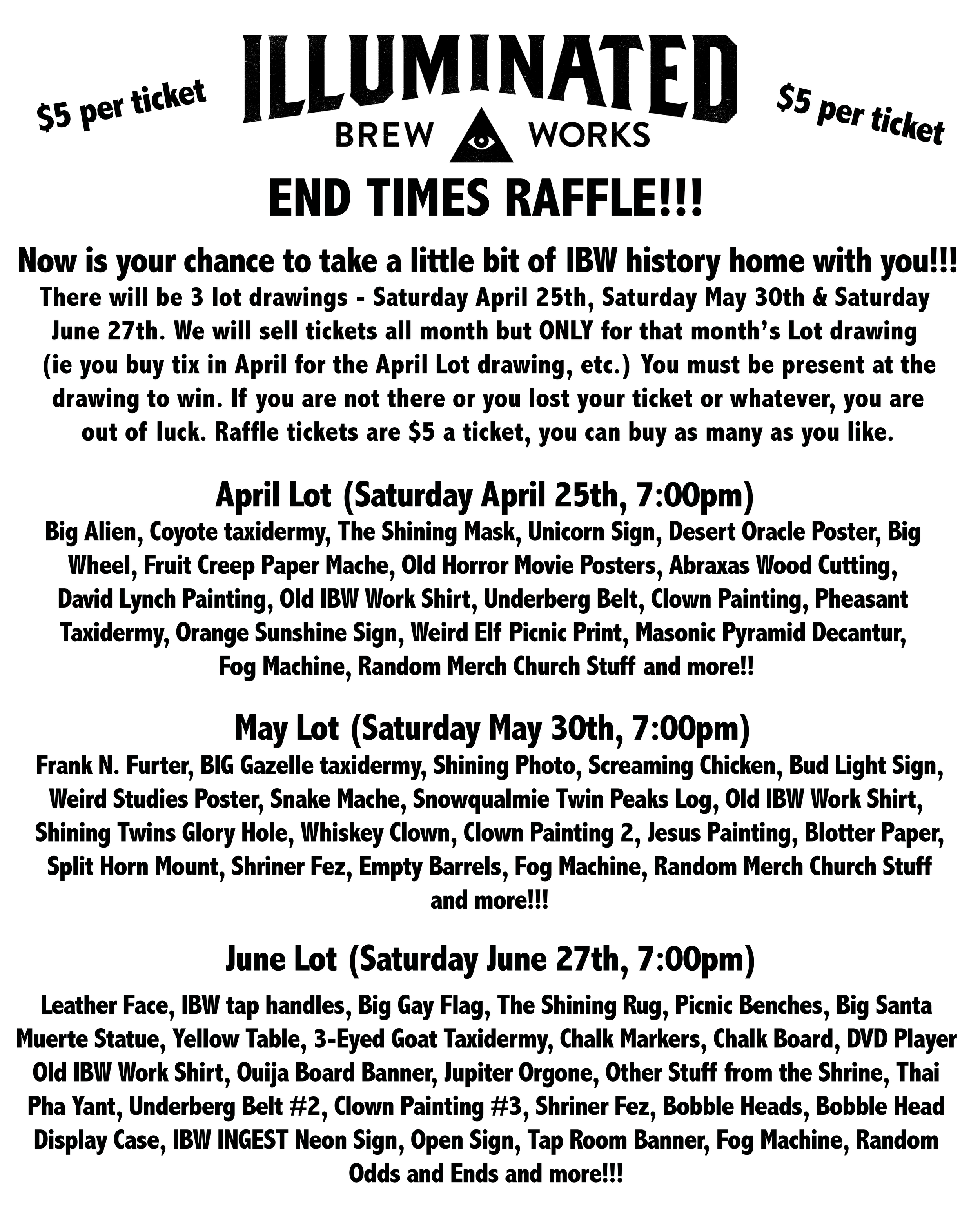 IBW April Lot RAFFLE