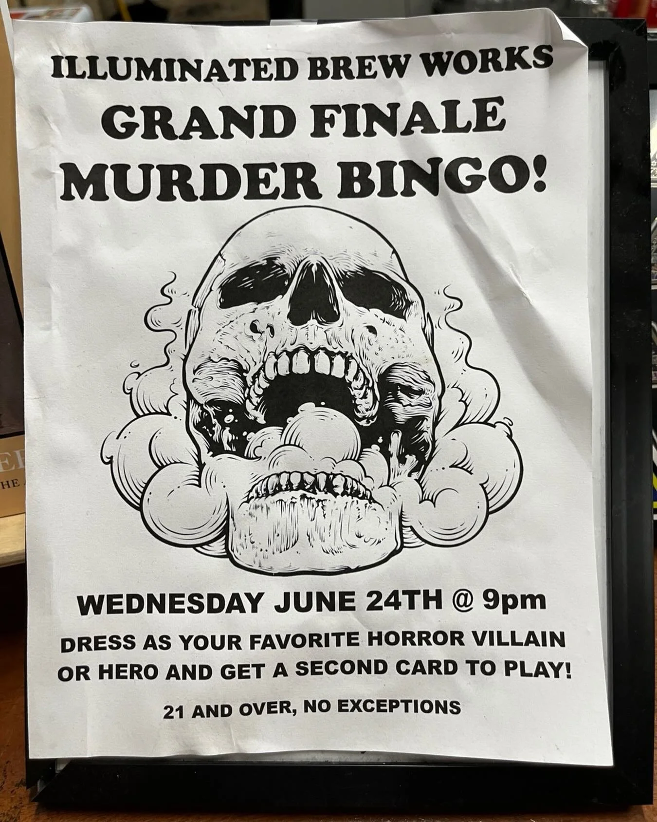 One last MURDER BINGO w your congenital host HANDSOME ROB! Next Wednesday, June 24th! Big prizes! High steaks! Feathery wheels!!