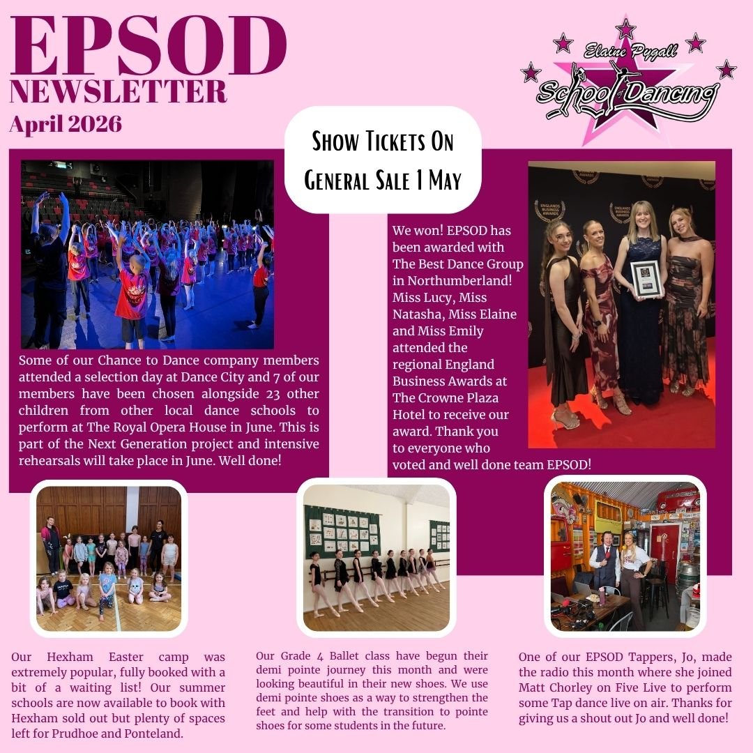 #epsodnews #april #royalballetopera #englandbusinessawardwinners #epsodholidaycamps #demipointe #radiofivelive