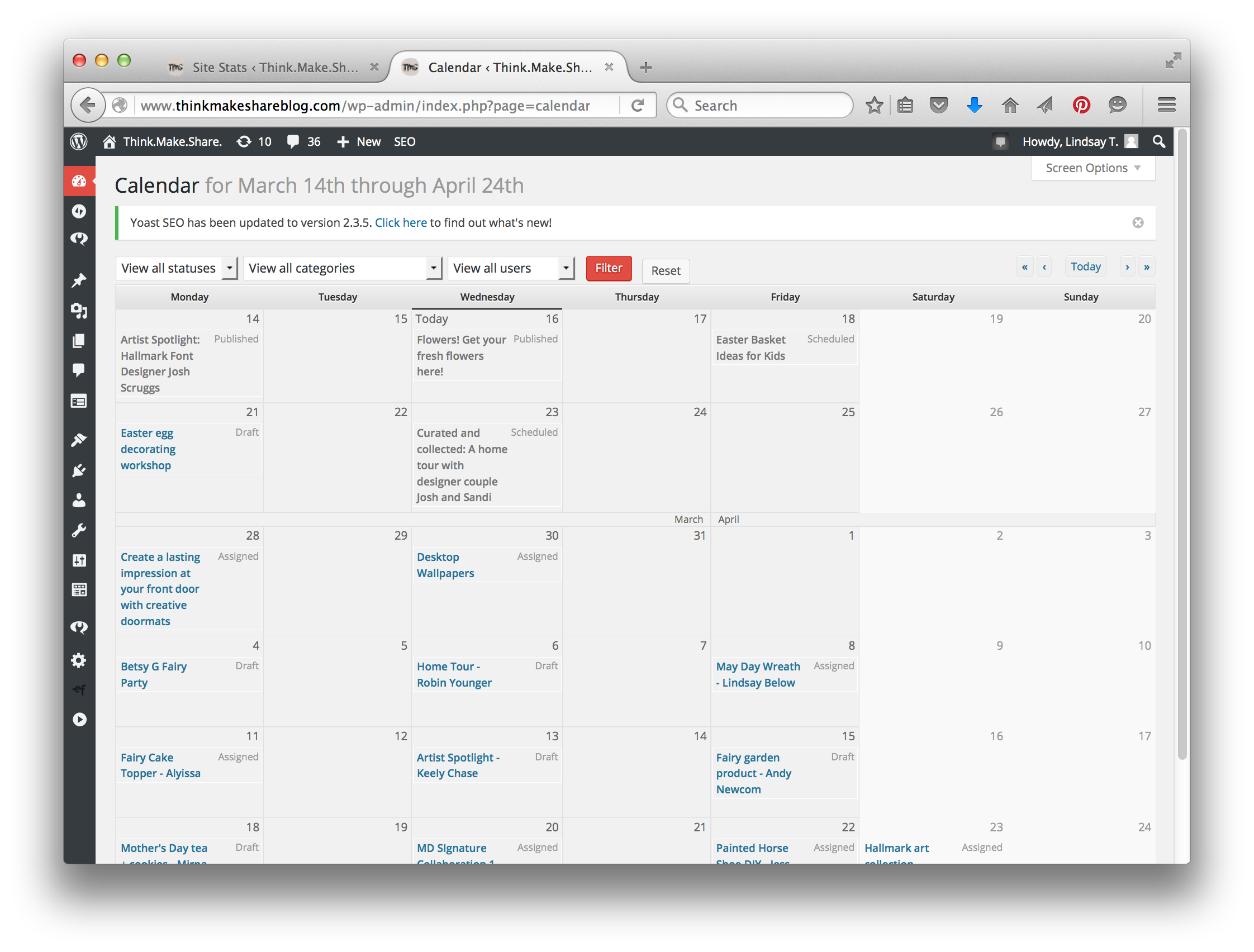 Wordpress : Content Calendar