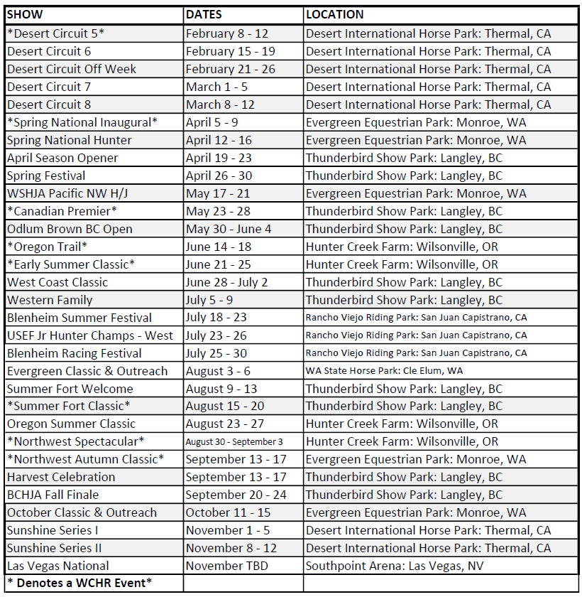 2023 Show Schedule — Thumbs Up Farm