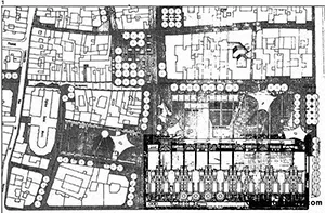 Figure 16. Rotated site plan showing the building occupying the edge of its site
