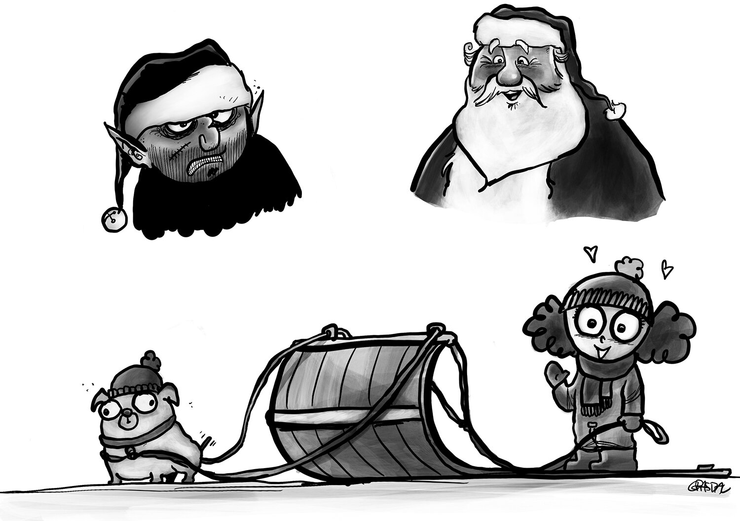 A pug, a sled and Christmas