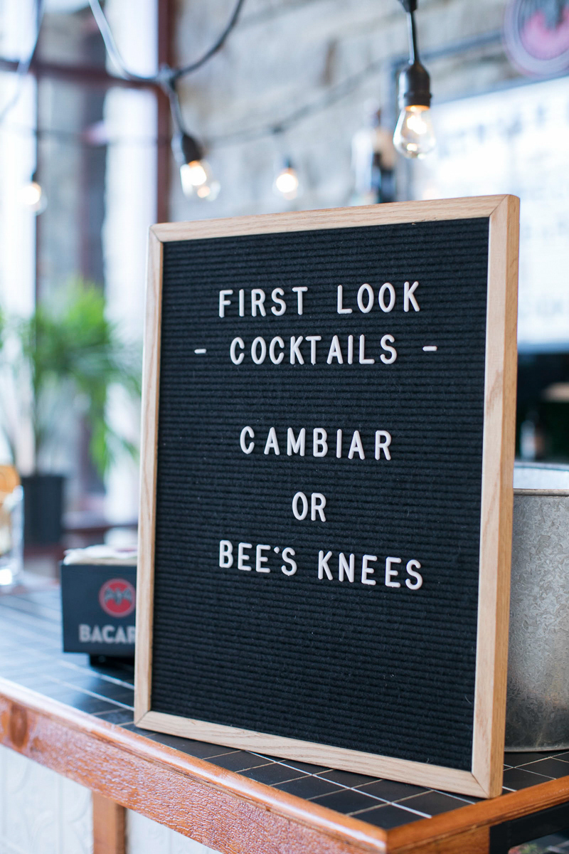 wedding day cocktails menu on letter board