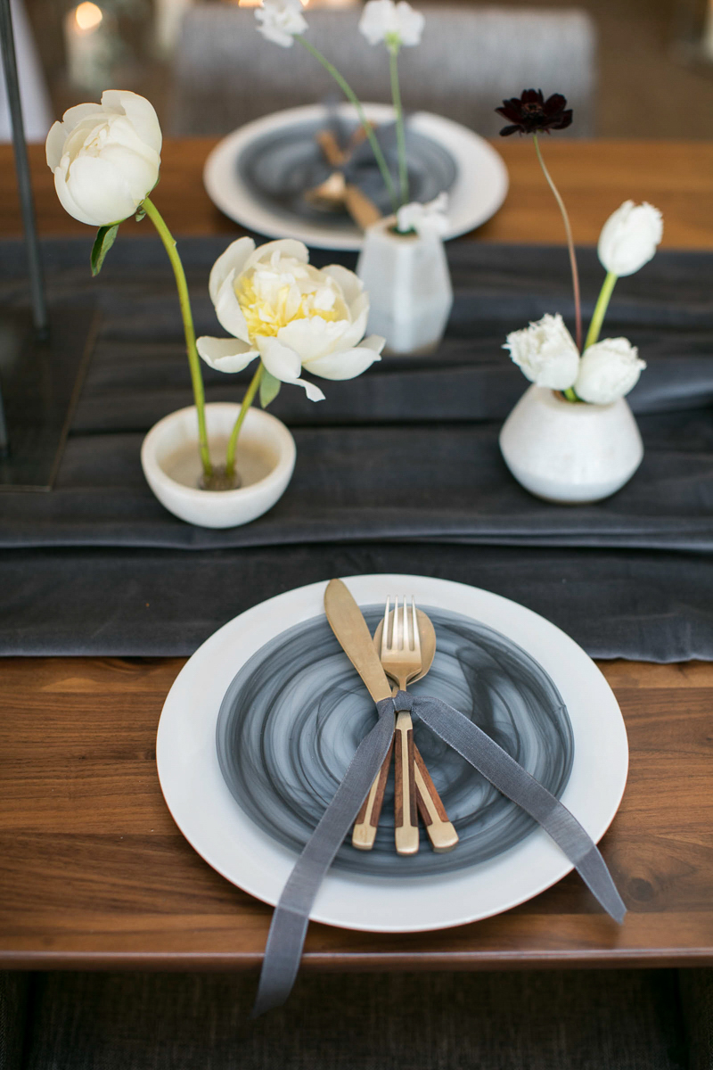 flatlay of wedding day table setting 