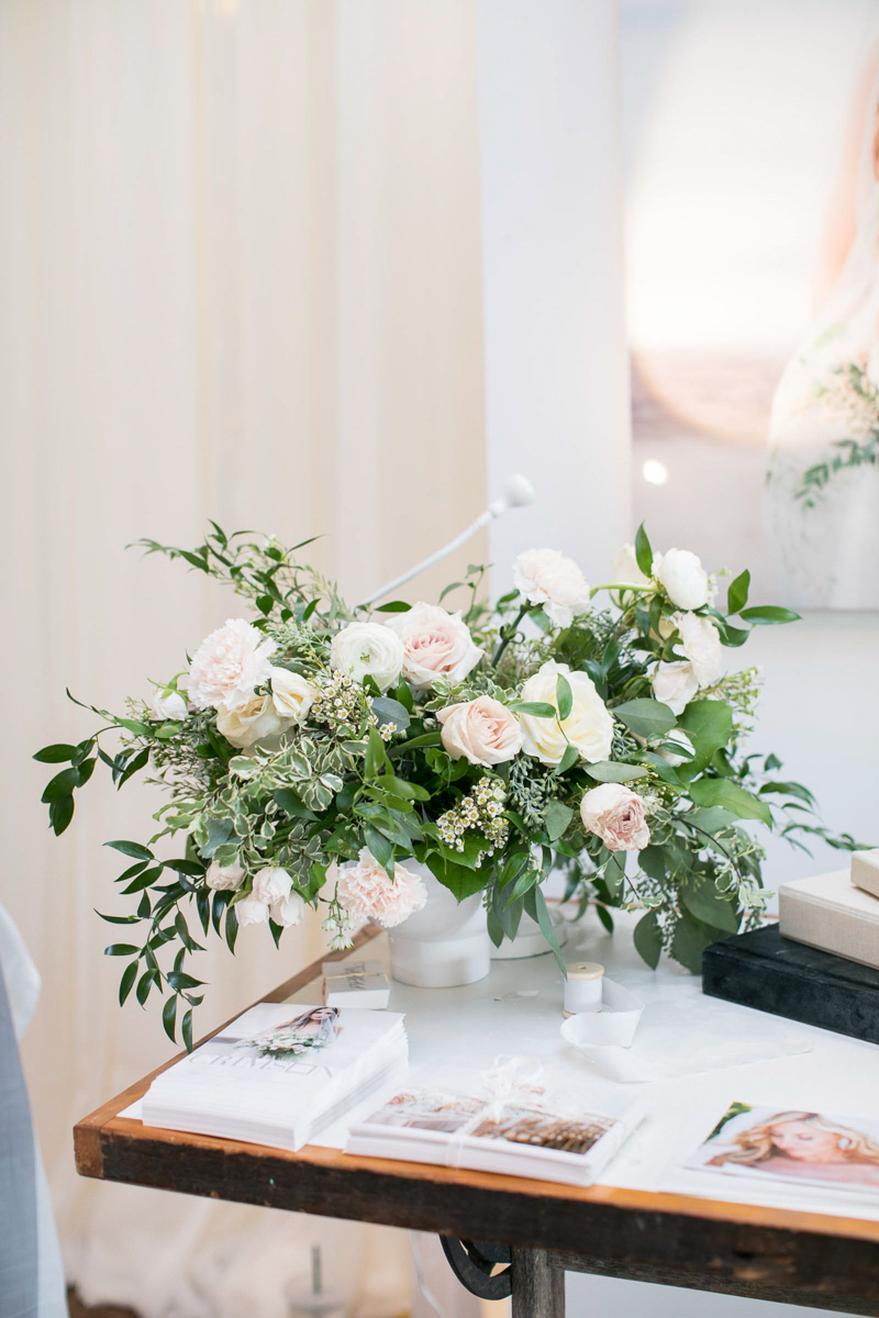 wedding day floral arrangement on display