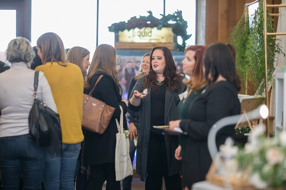 brides mingling at first look autumn wedding show