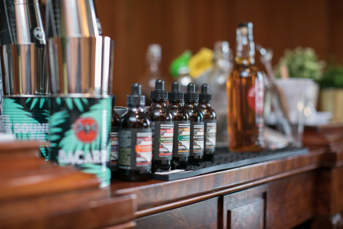 bar supplies lined up in a row